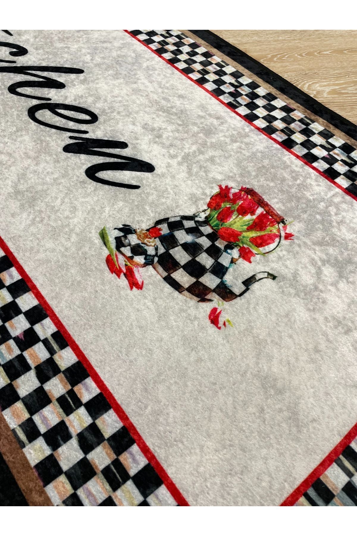 Kitchen Mackenzie Checkered Pattern Kitchen Rug GRAY - BLACK