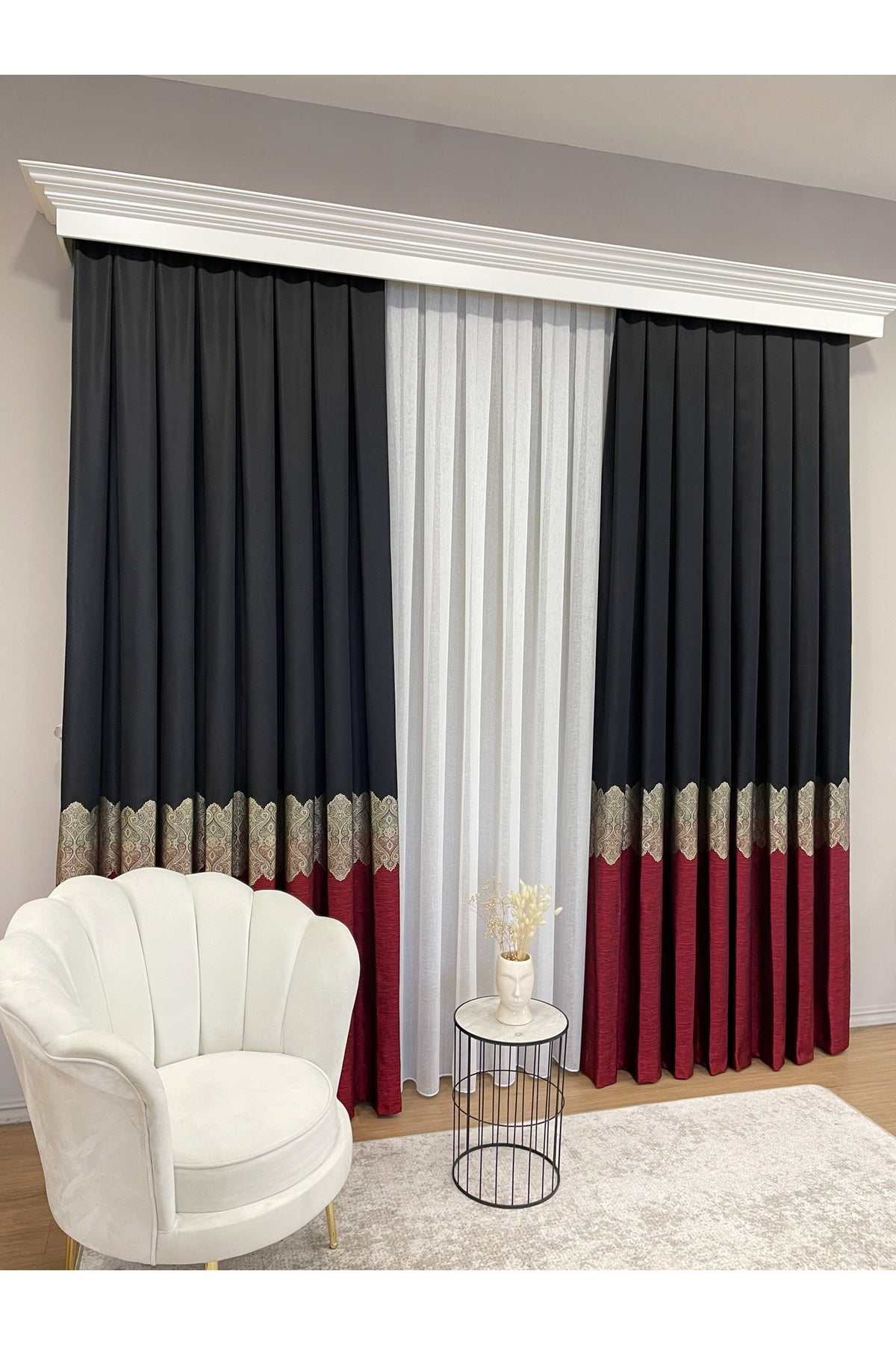 Brown Gold - Damask Patterned 1/3 Dense Pleated Blackout Curtain