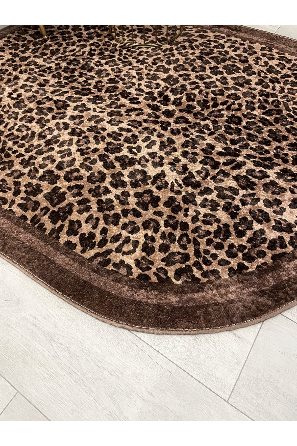 Leopard Pattern Oval Latex Leather Rug