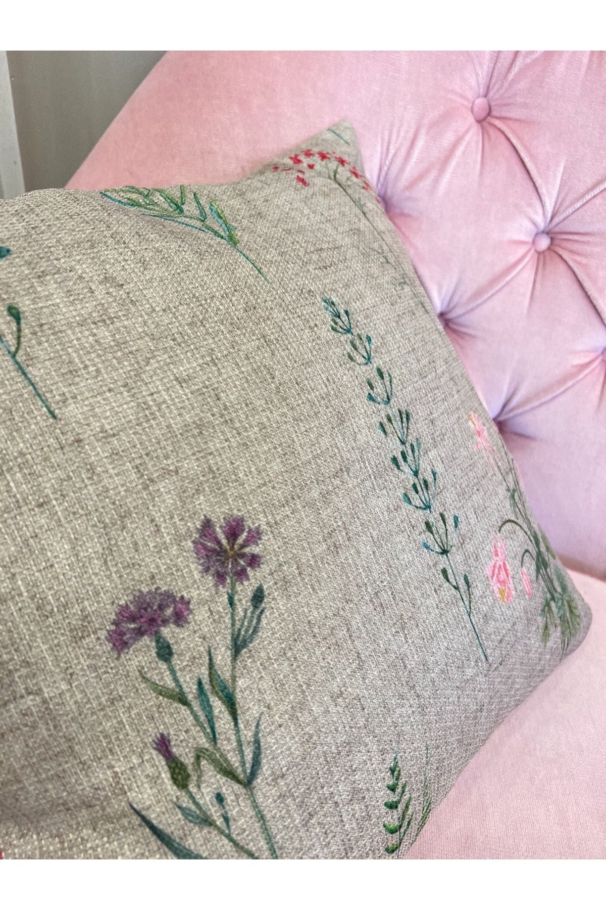 Country Collection Natural Linen Floral Cushion Cover