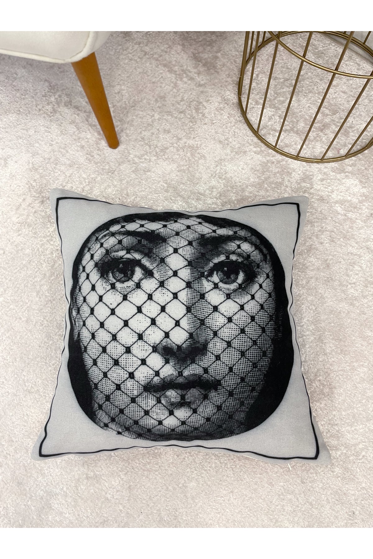 Light Gray Fornasetti Lina Cavalieri Face-Themed Throw Pillow Cover 45x45