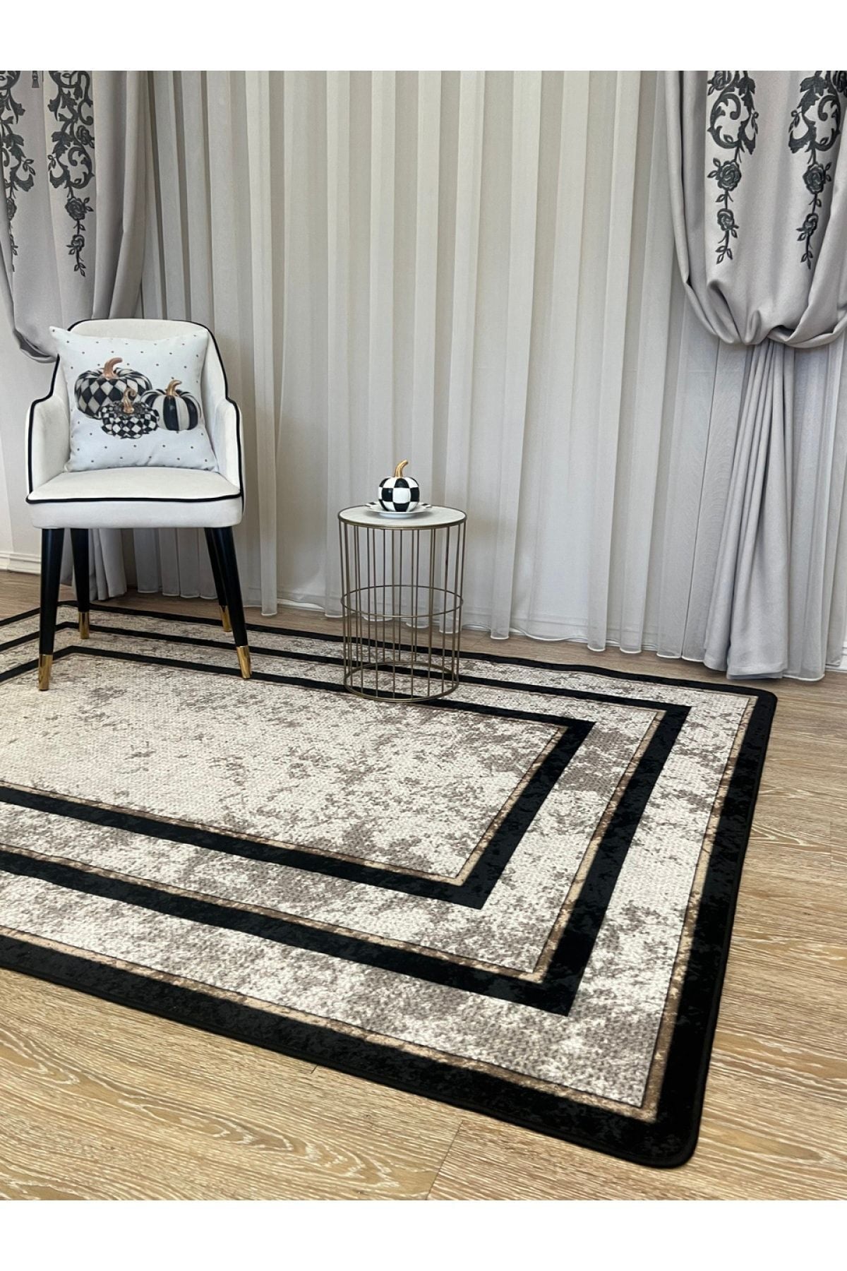 Jute Sisal Bordered Look Decorative Rug - Brown - Black