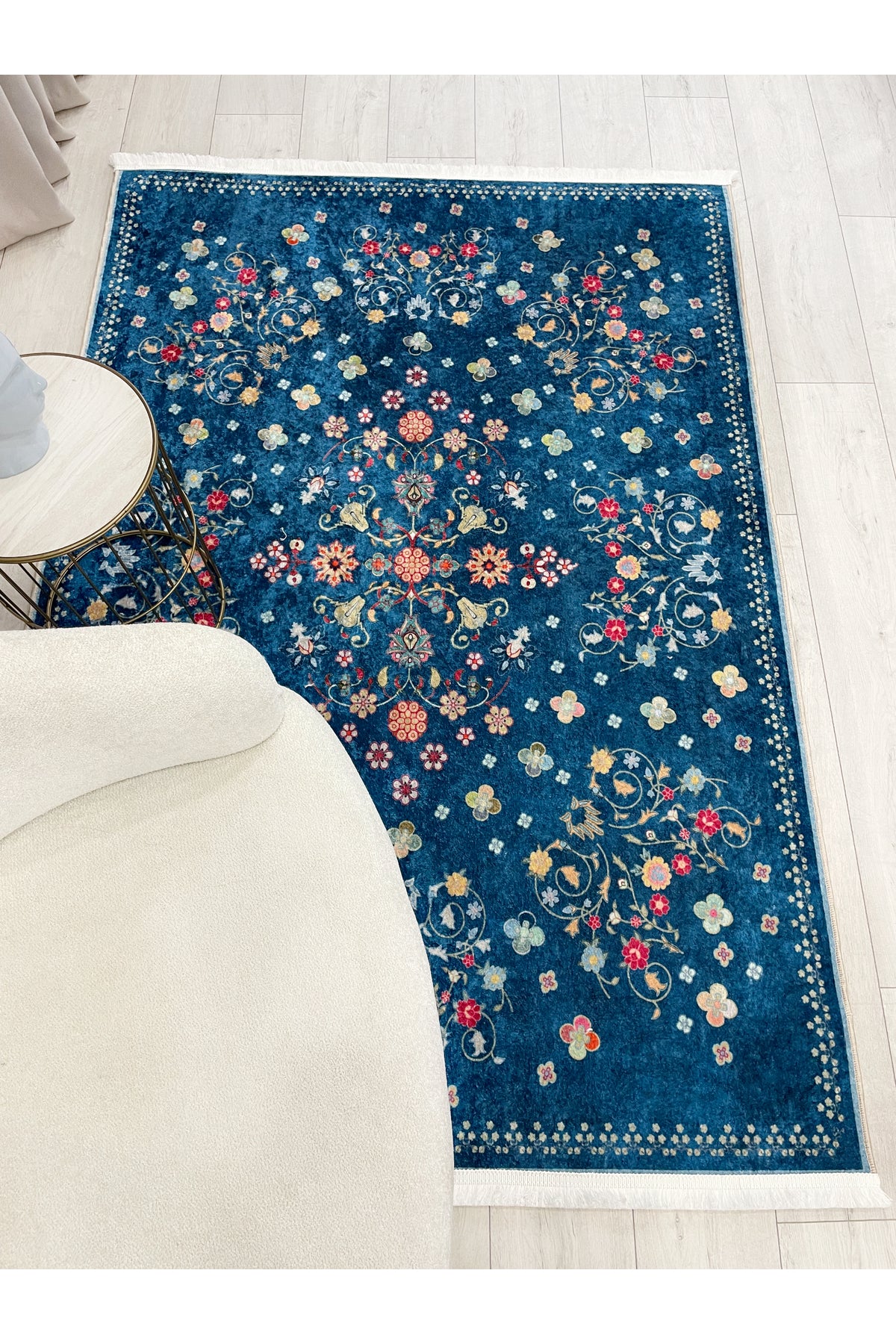 BEIGE Floral Patterned Vintage Latex Base Rug