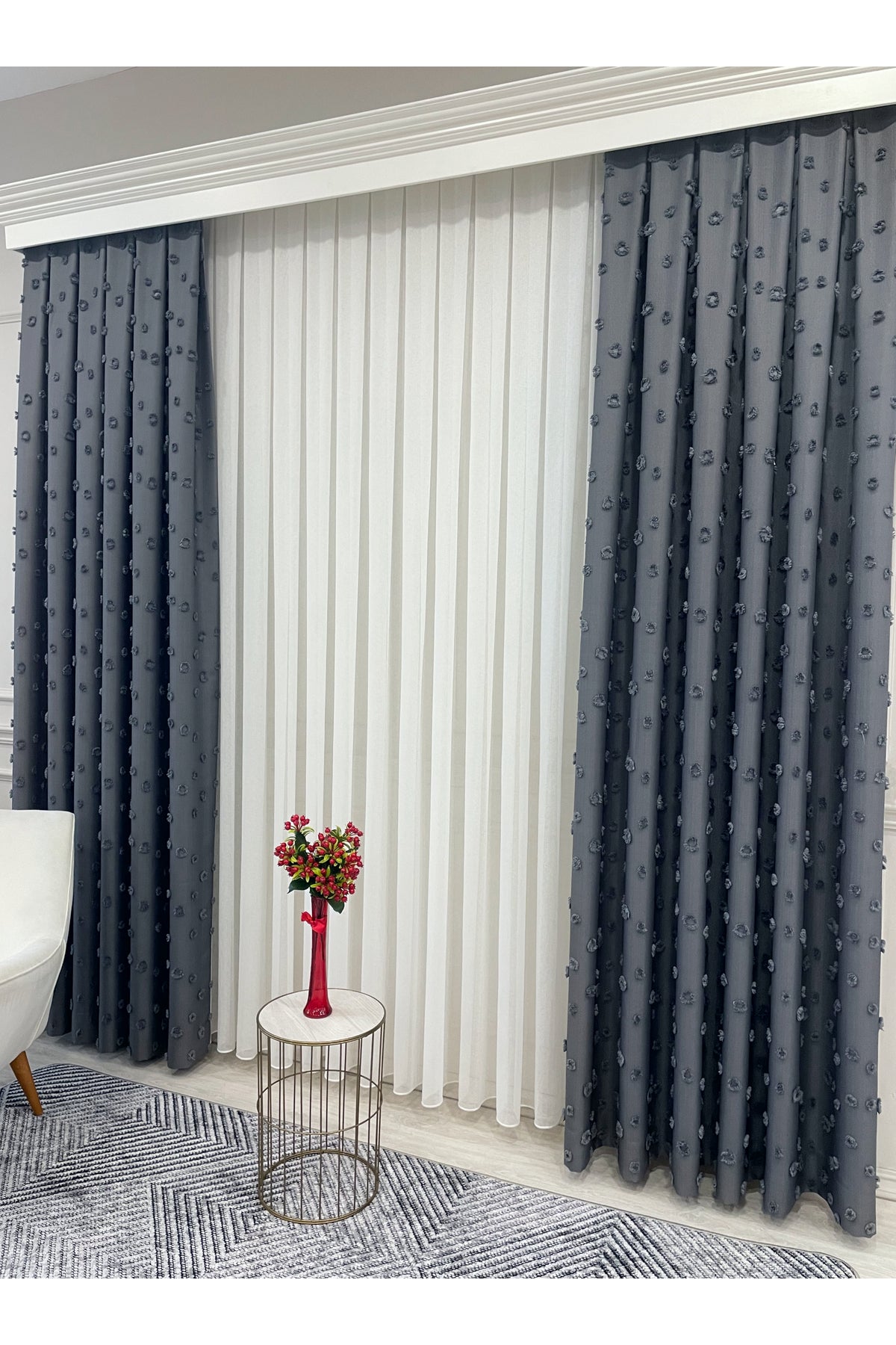 Blue Children's Room Pompom Puffy Blackout Curtain 1/3 Dense Pleating