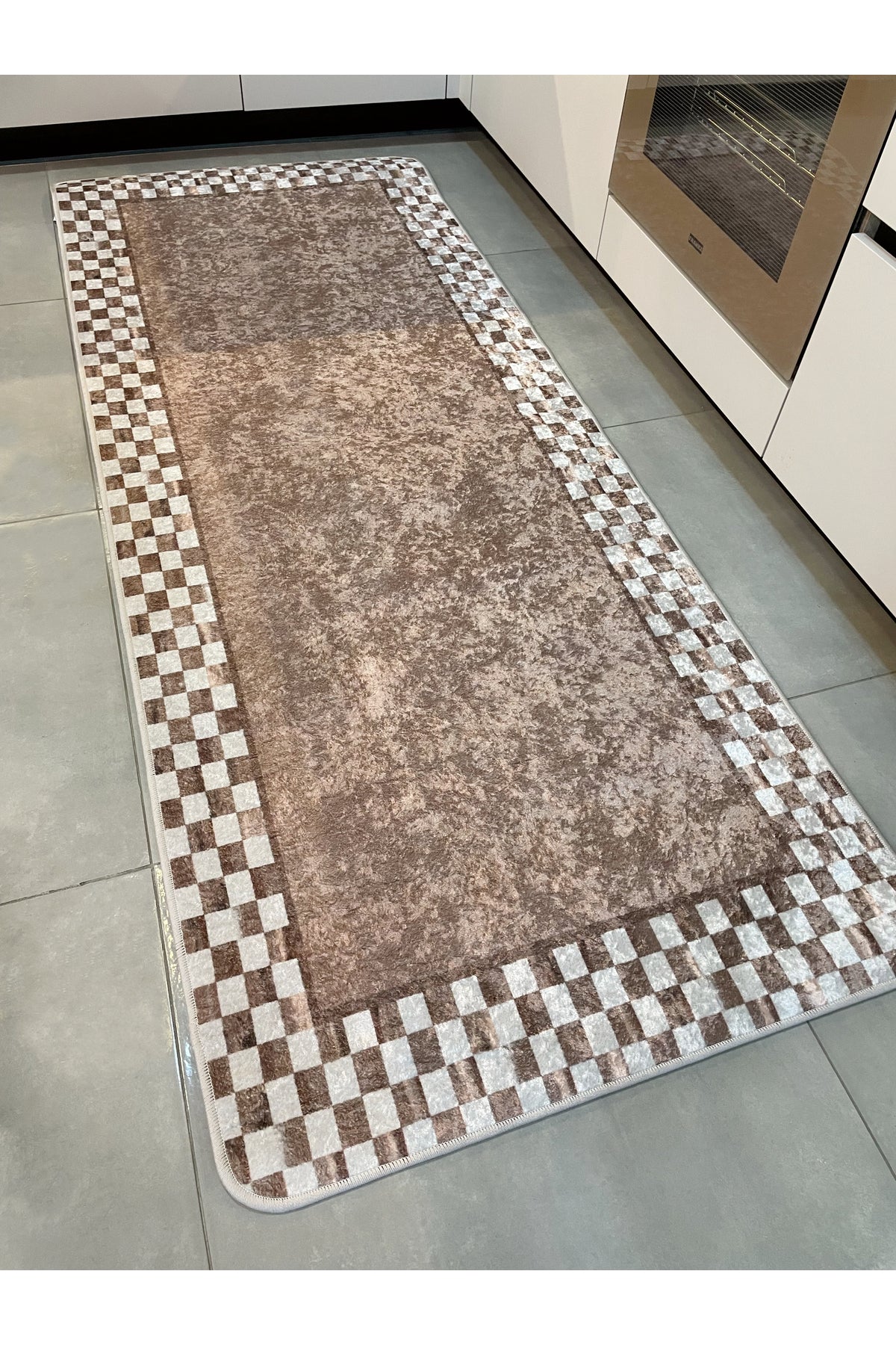 Checkered Non-Slip Base Washable Kitchen Runner Rug