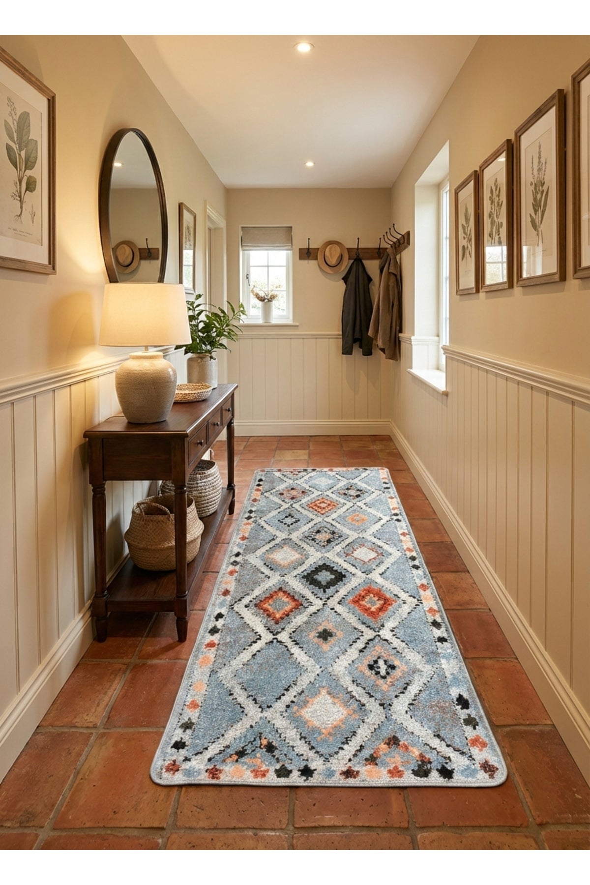 Kilim Motif Bohemian Non-Slip Base Runner Rug