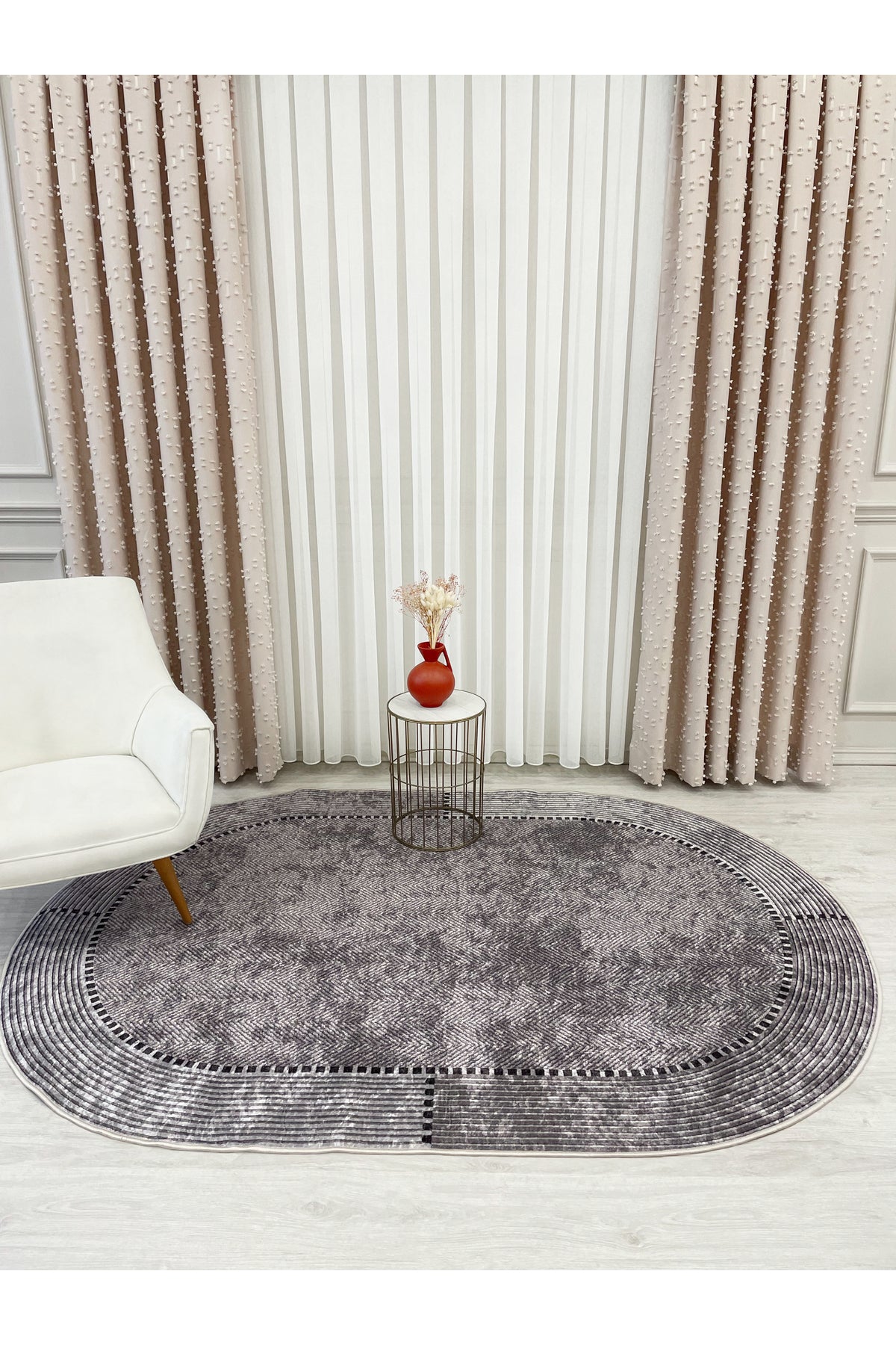 GRAY-NAVY Jute Sisal Look Non-Slip Base Rug
