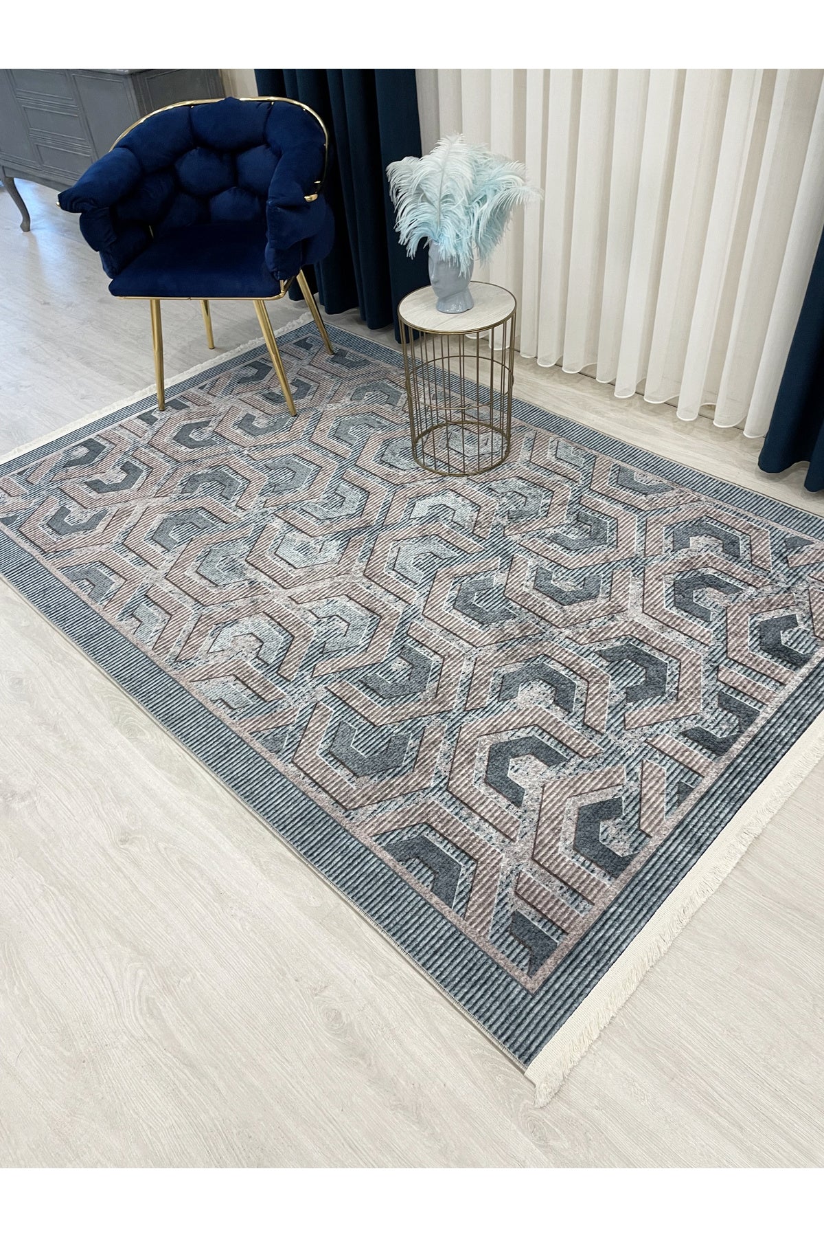 Brown Grey Embossed Look Latex Leather Base Rug
