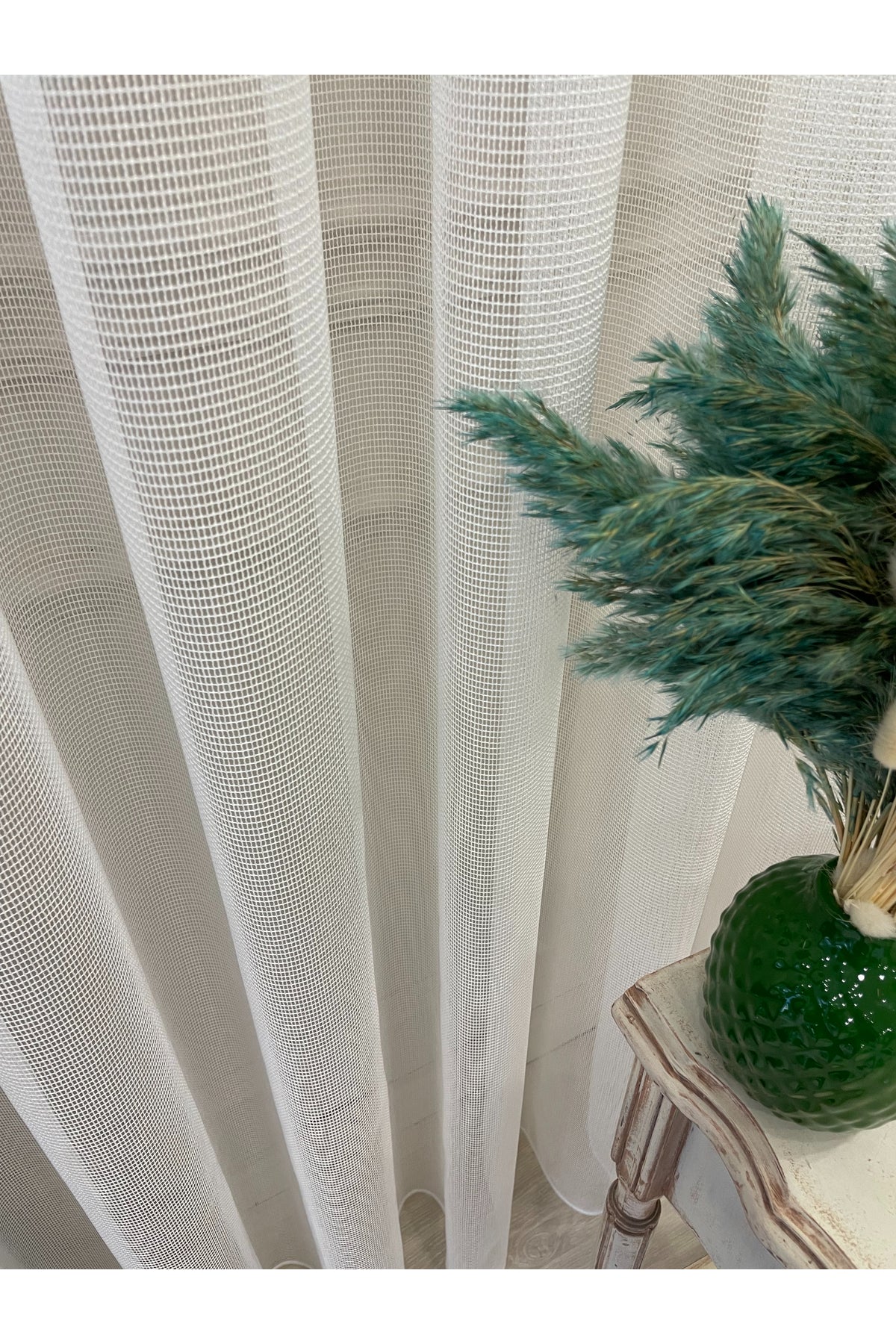 Modern Steel Chainmail Pattern 1/2.5 Medium Pleat - Ecru Sheer Curtain