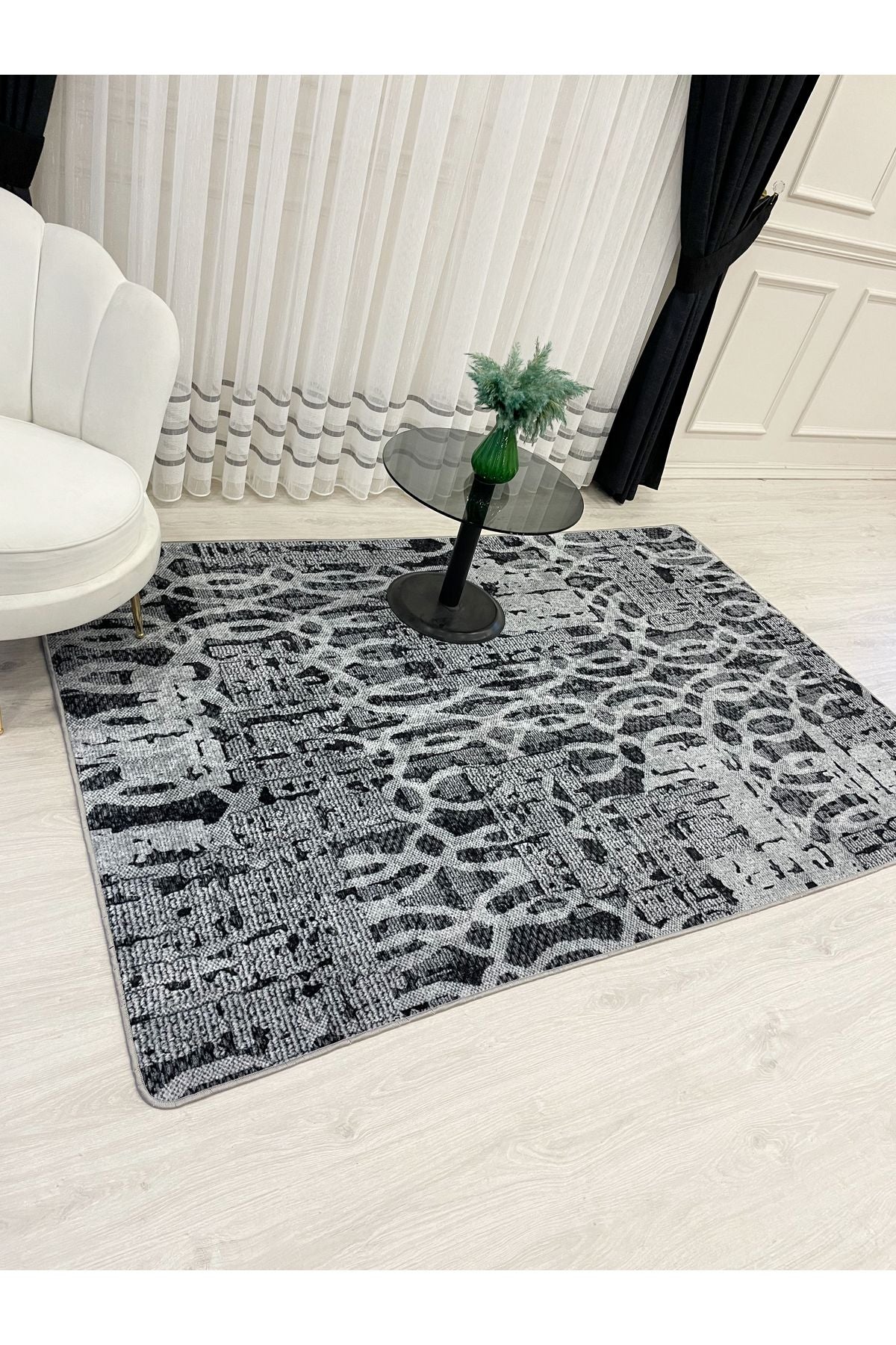 Gray Modern Woven-Look Latex Leather Base Rug