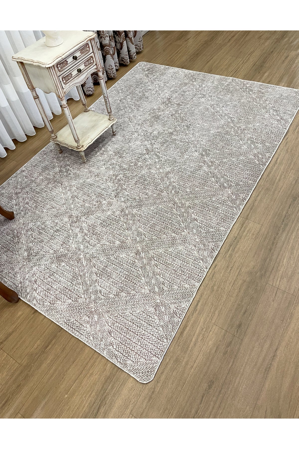 Gray Wicker-Textured Look Latex Leather Base Rug