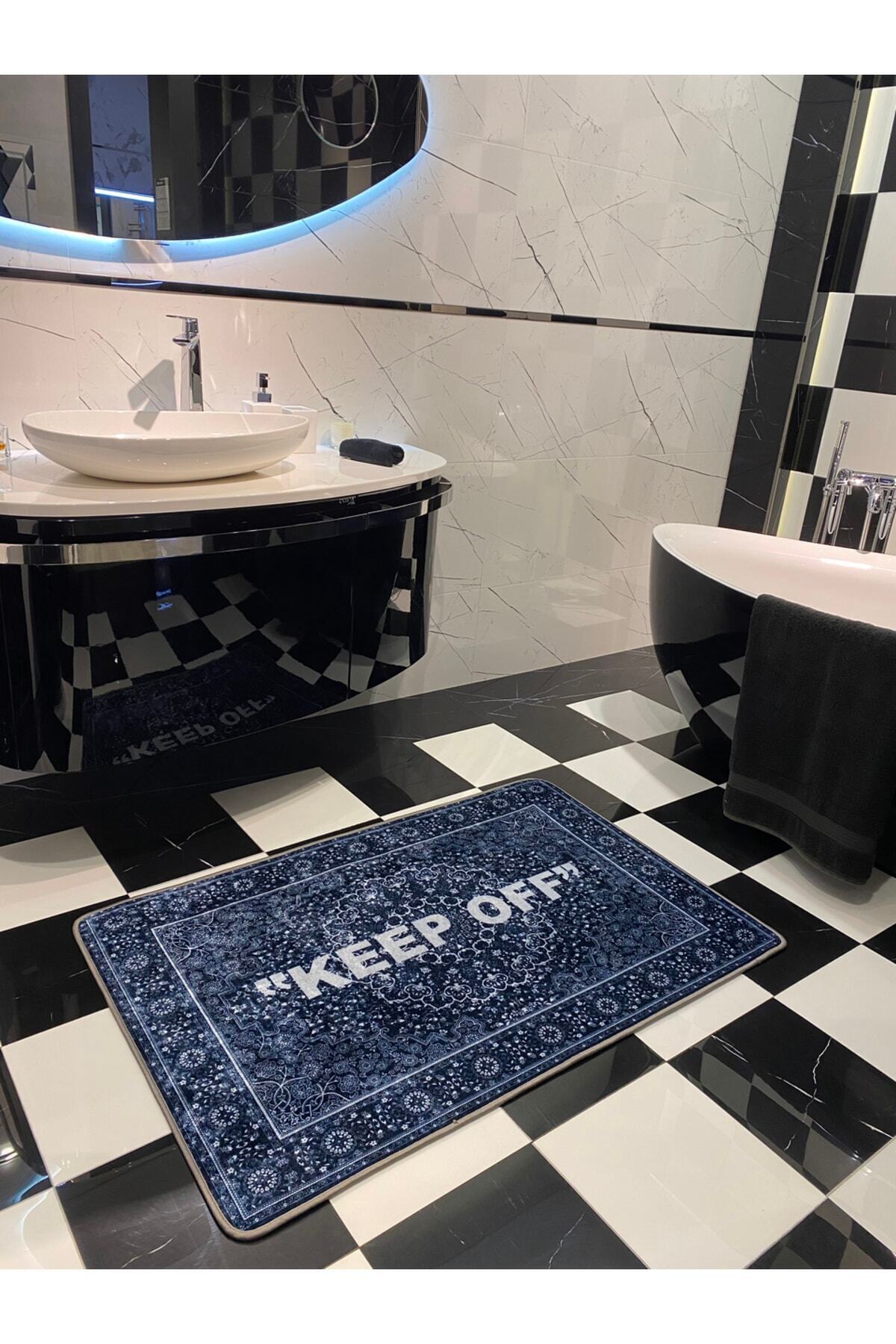 Keep Off Single Latex Non-Slip Waterproof Bath Mat (80x120) Navy Blue