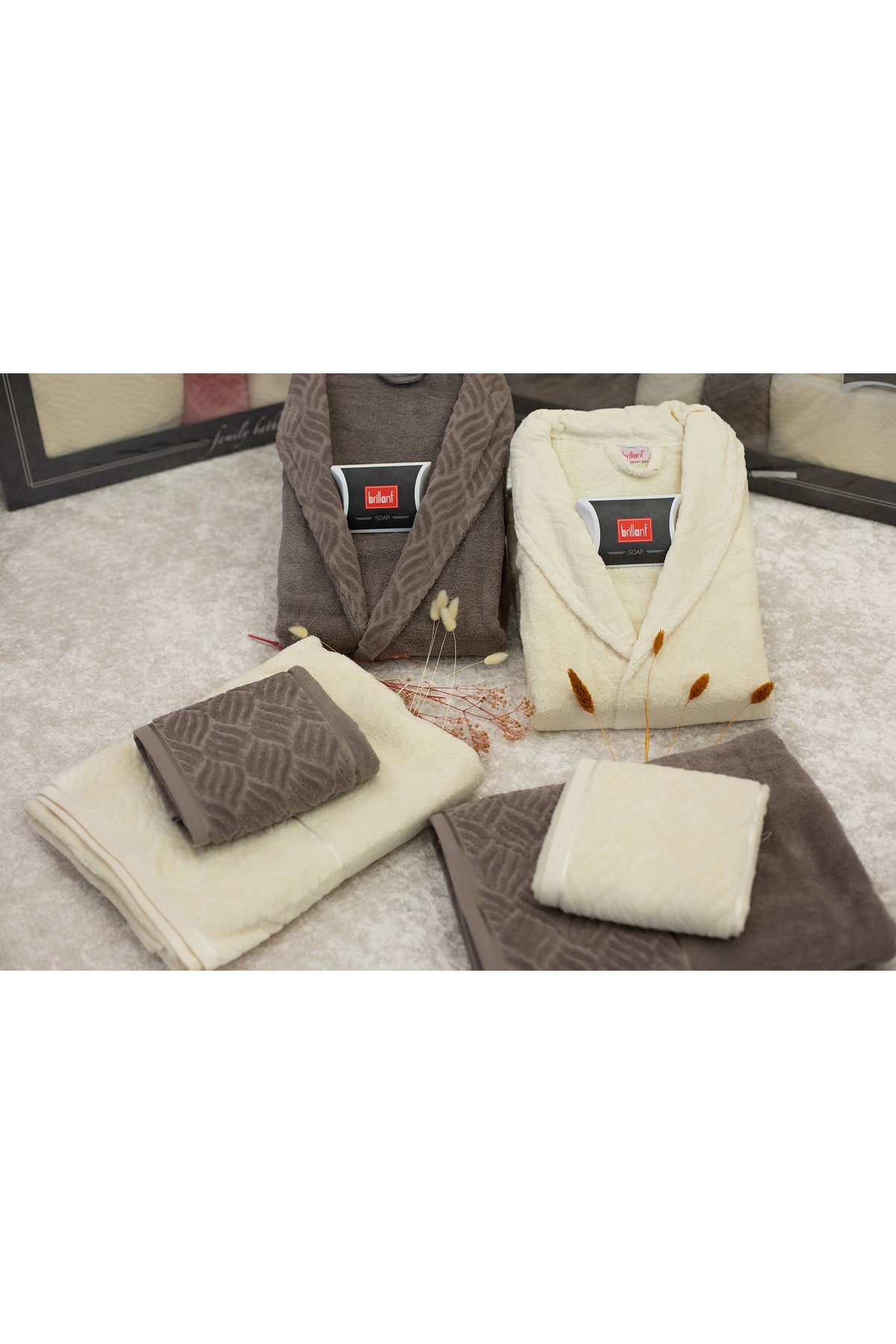 6-Piece Gray - Salmon Family Bathrobe Set
