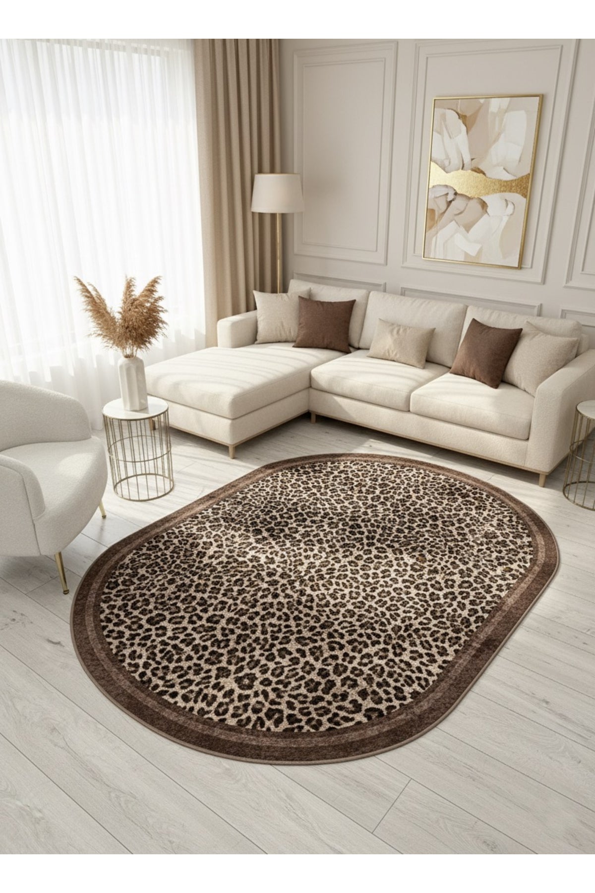 Leopard Pattern Oval Latex Leather Rug