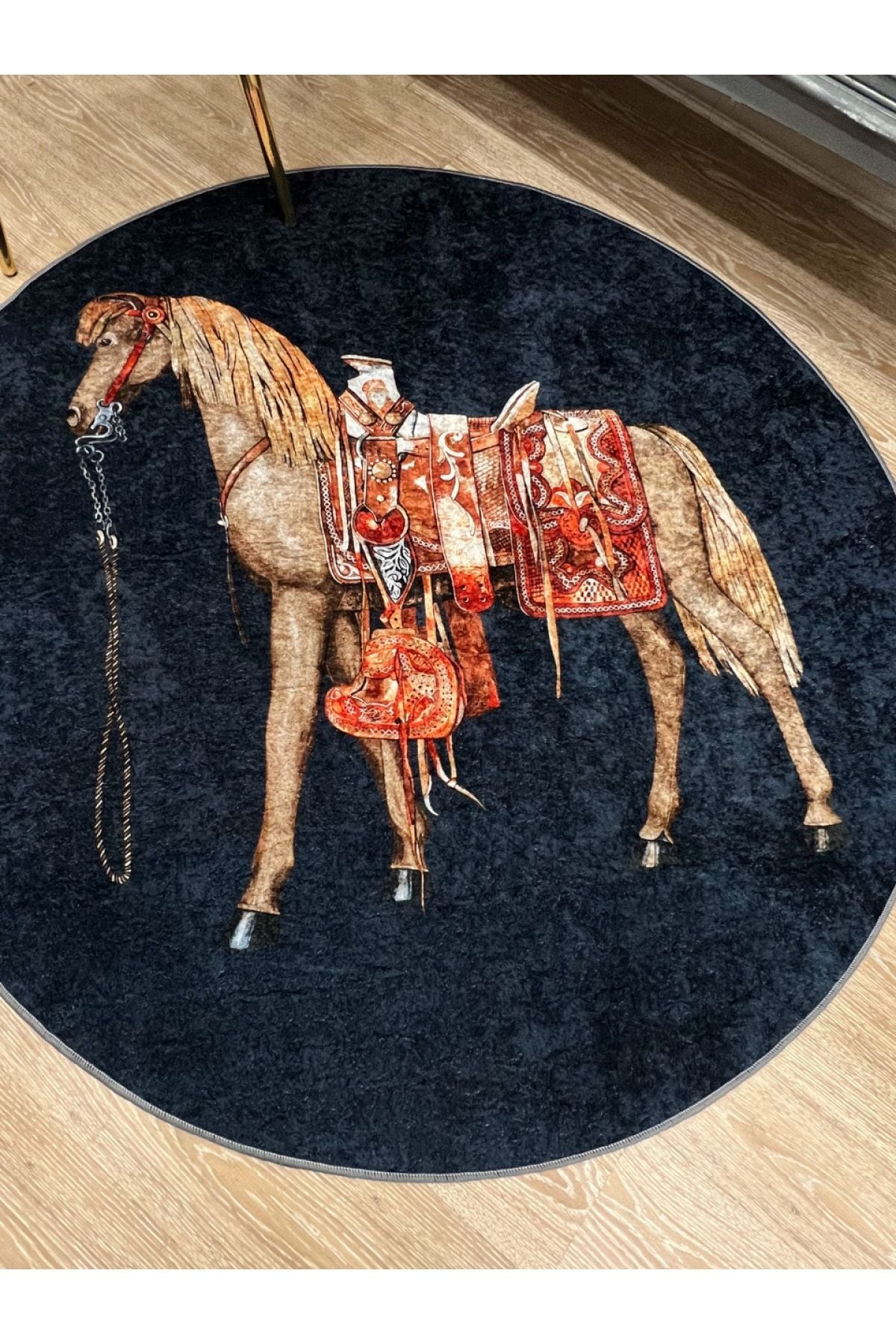 Horse Pattern Latex-Backed Round Rug