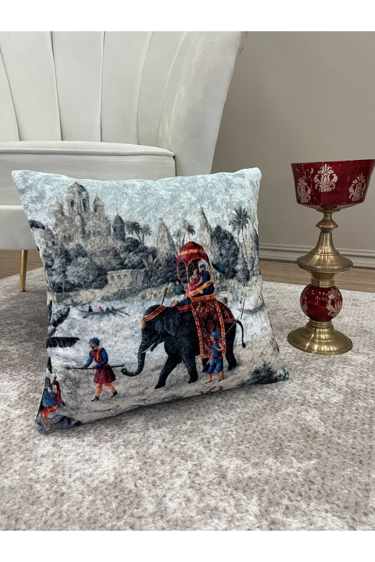 Painting Pattern Velvet Throw Pillow Cover - Grey