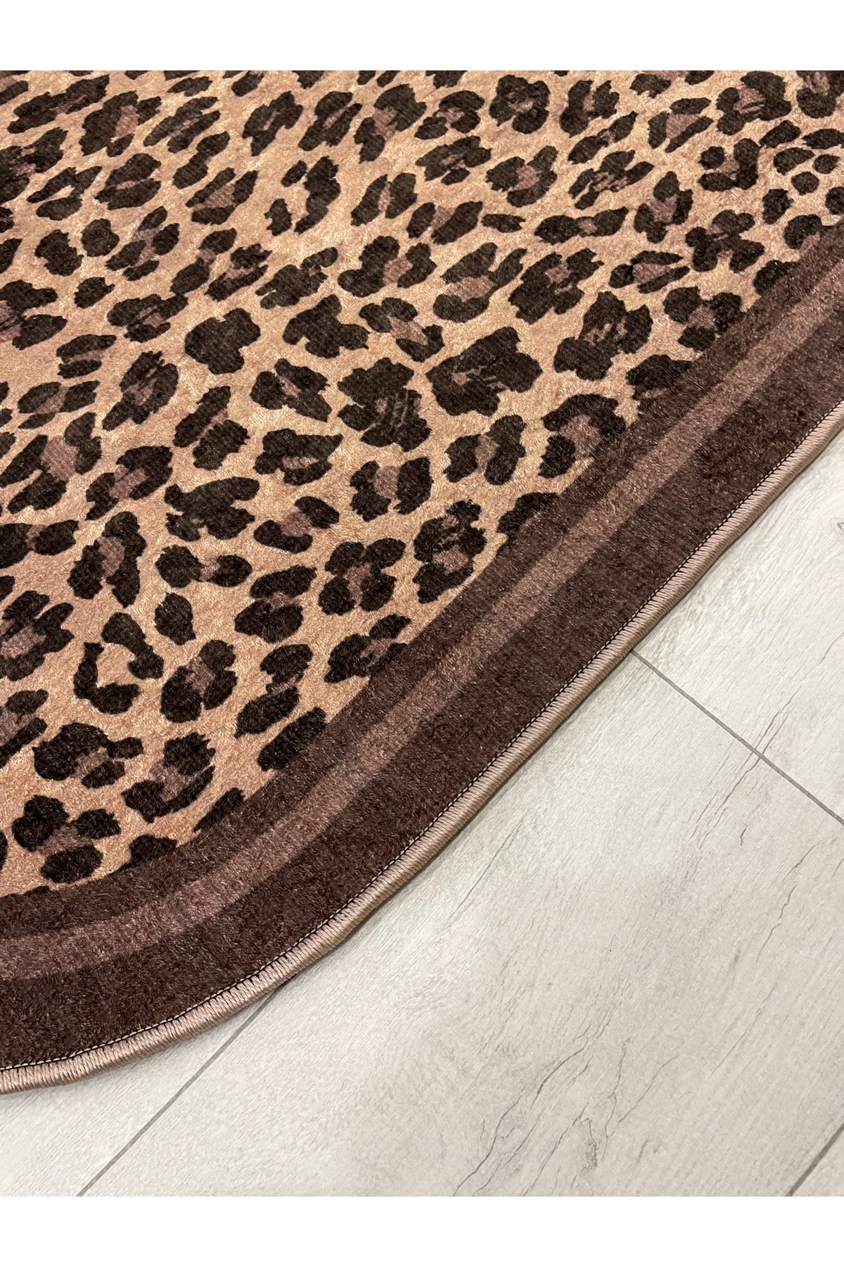 Lepoar Patterned 2-Piece Leather Base Oval Bathroom Mat (60x100 - 60x50)
