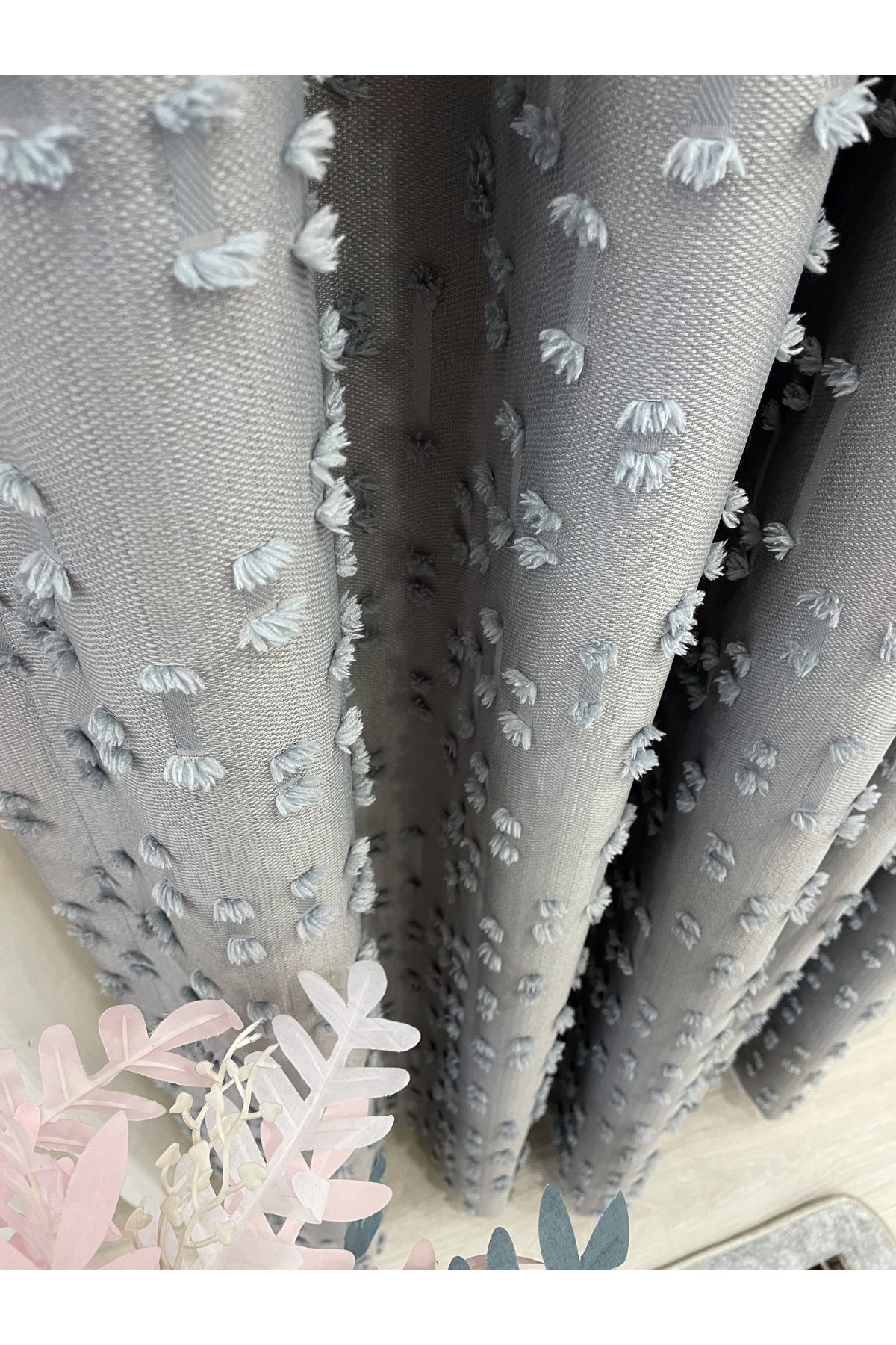 Indigo Blue Pompom Puffy Blackout Curtain 1/3 Dense Pleat