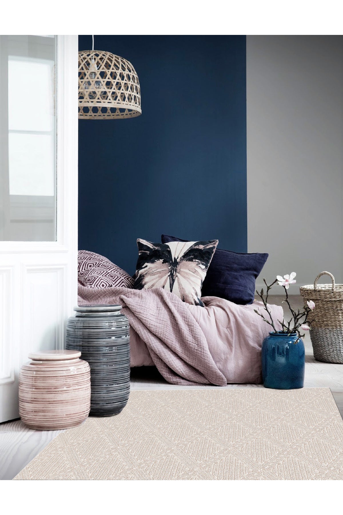 Gray Wicker-Textured Look Latex Leather Base Rug