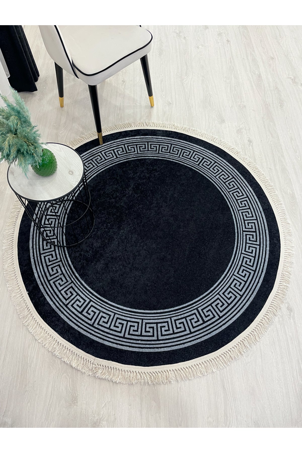 Brown Mink Bordered Latex Base Fringed Rug