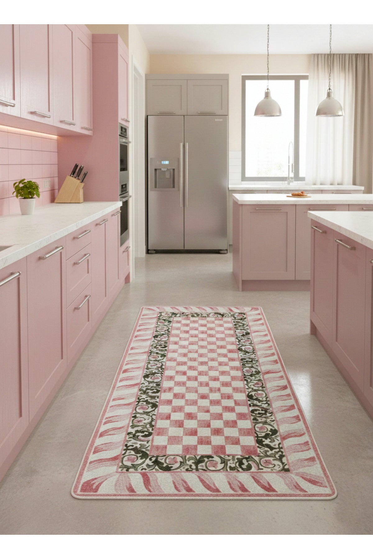 Pink - Mackenzie Style Checkered Kitchen Entryway Runner Rug