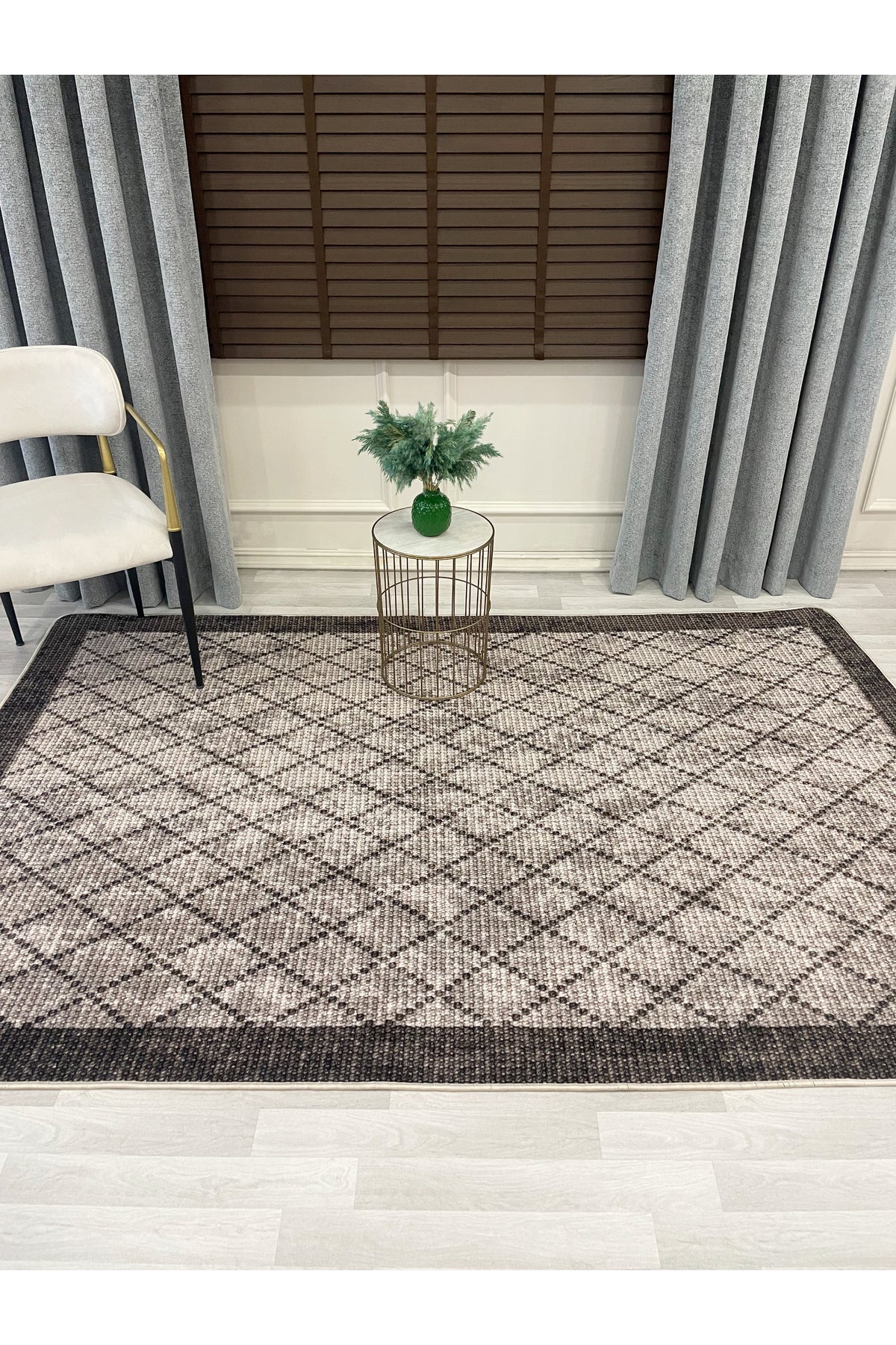 GREEN-BROWN Jute Sisal Look Bordered Non-Slip Base Runner Rug
