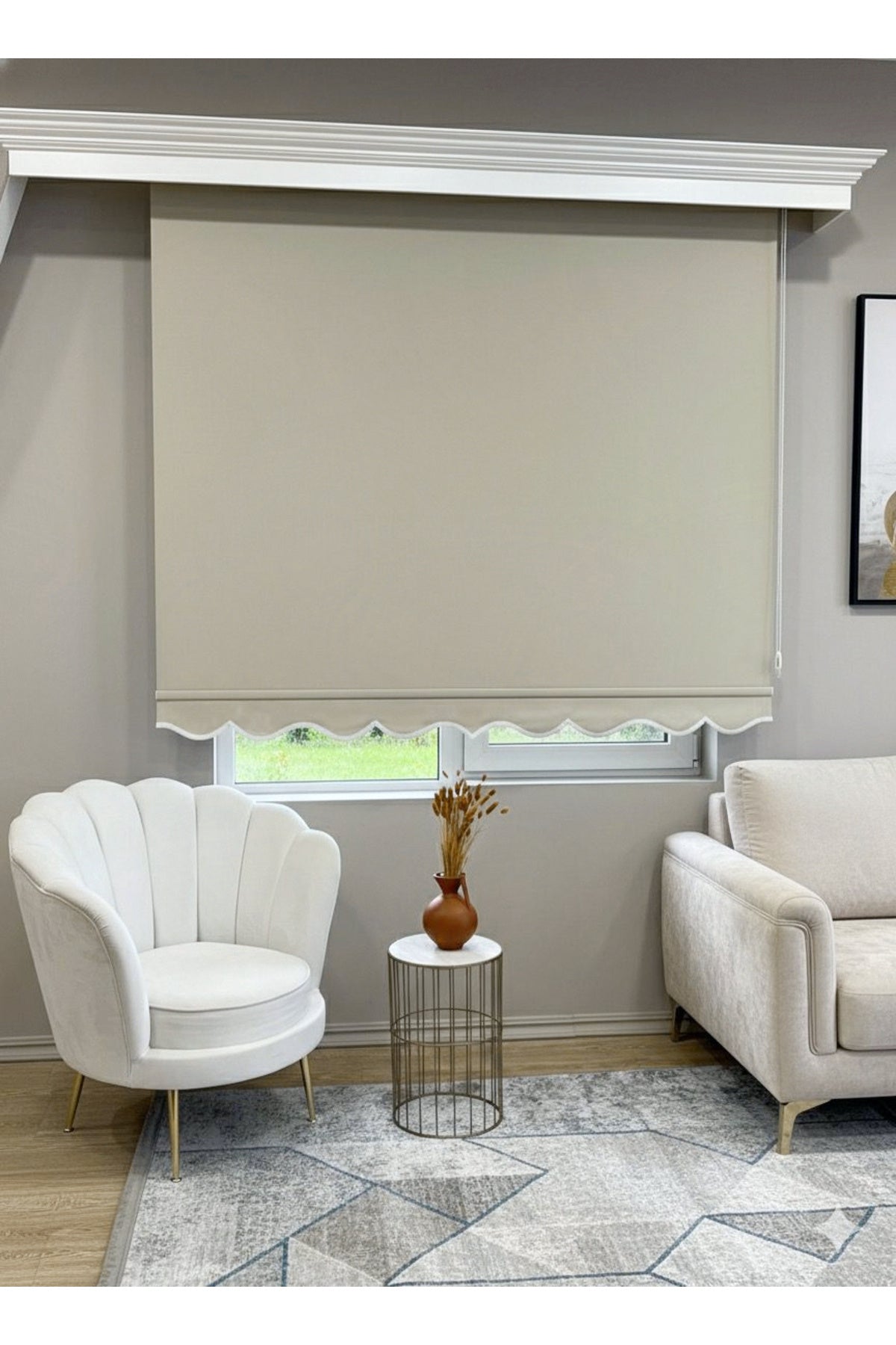 ROLLER BLIND BEIGE COLOR SKIRTED Thick Matte Linen Look