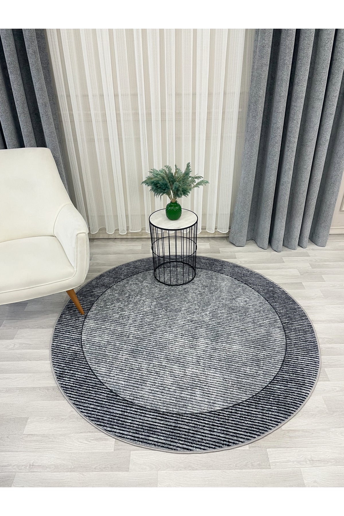 GRAY Non-Slip Base Round Rug