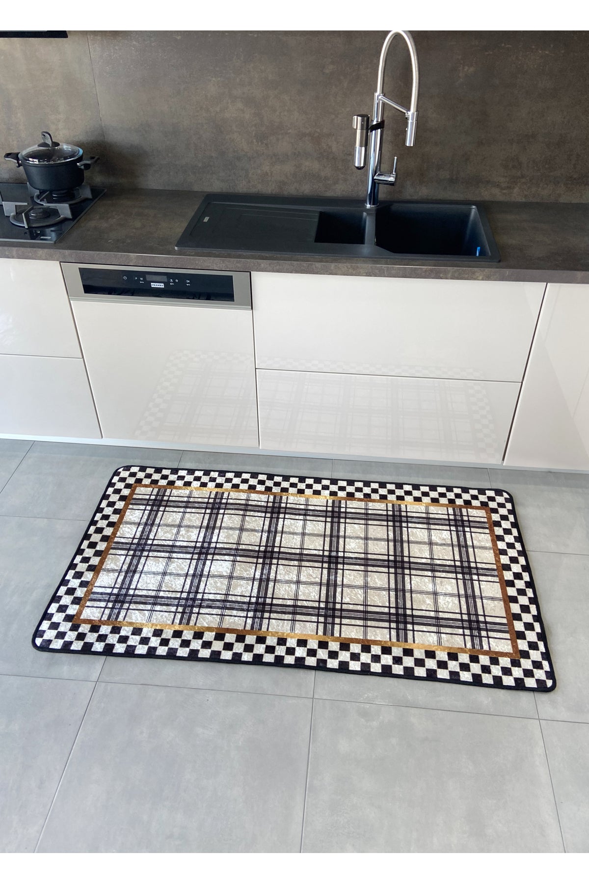 Checkered Plaid Patterned Latex Base Kitchen Rug