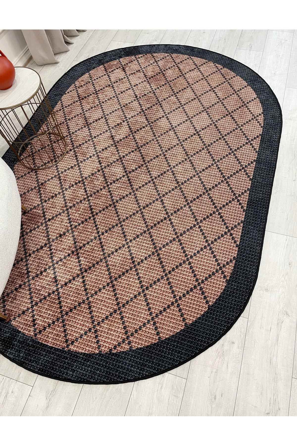 GREEN-BROWN Jute Sisal Look Bordered Non-Slip Base Runner Rug