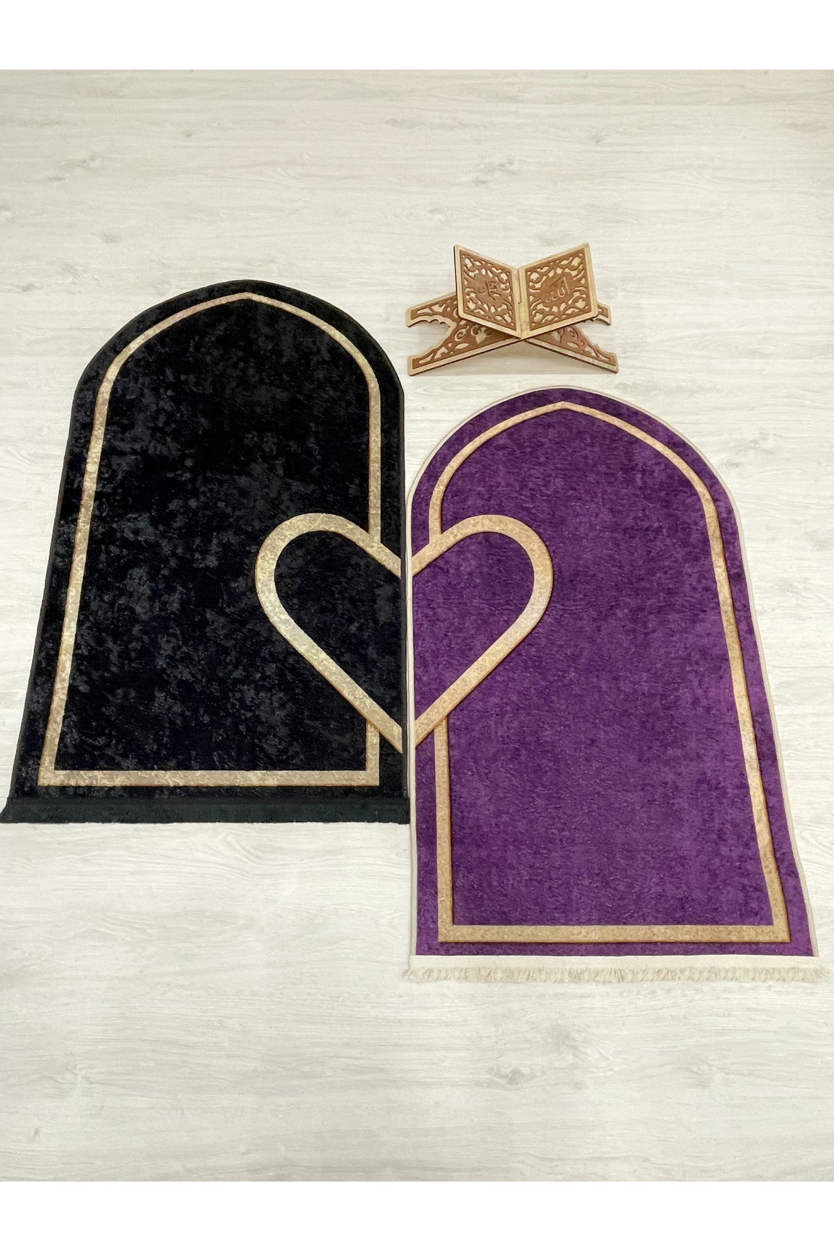 2-Piece Double Prayer Rug Set Size 75x125 BLACK - PURPLE