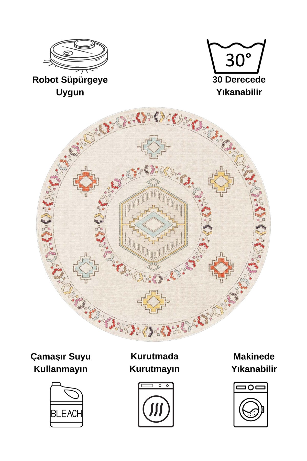 BEIGE Ethnic Kilim Pattern Non-Slip Base Rug