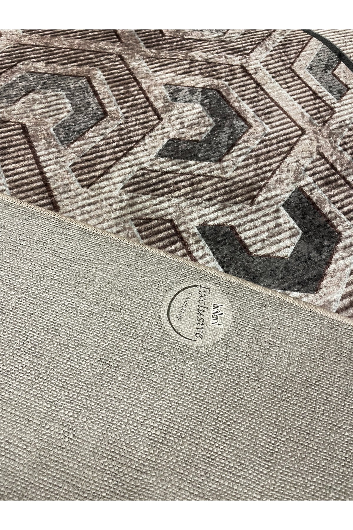 Brown Grey Embossed Look Latex Leather Base Rug