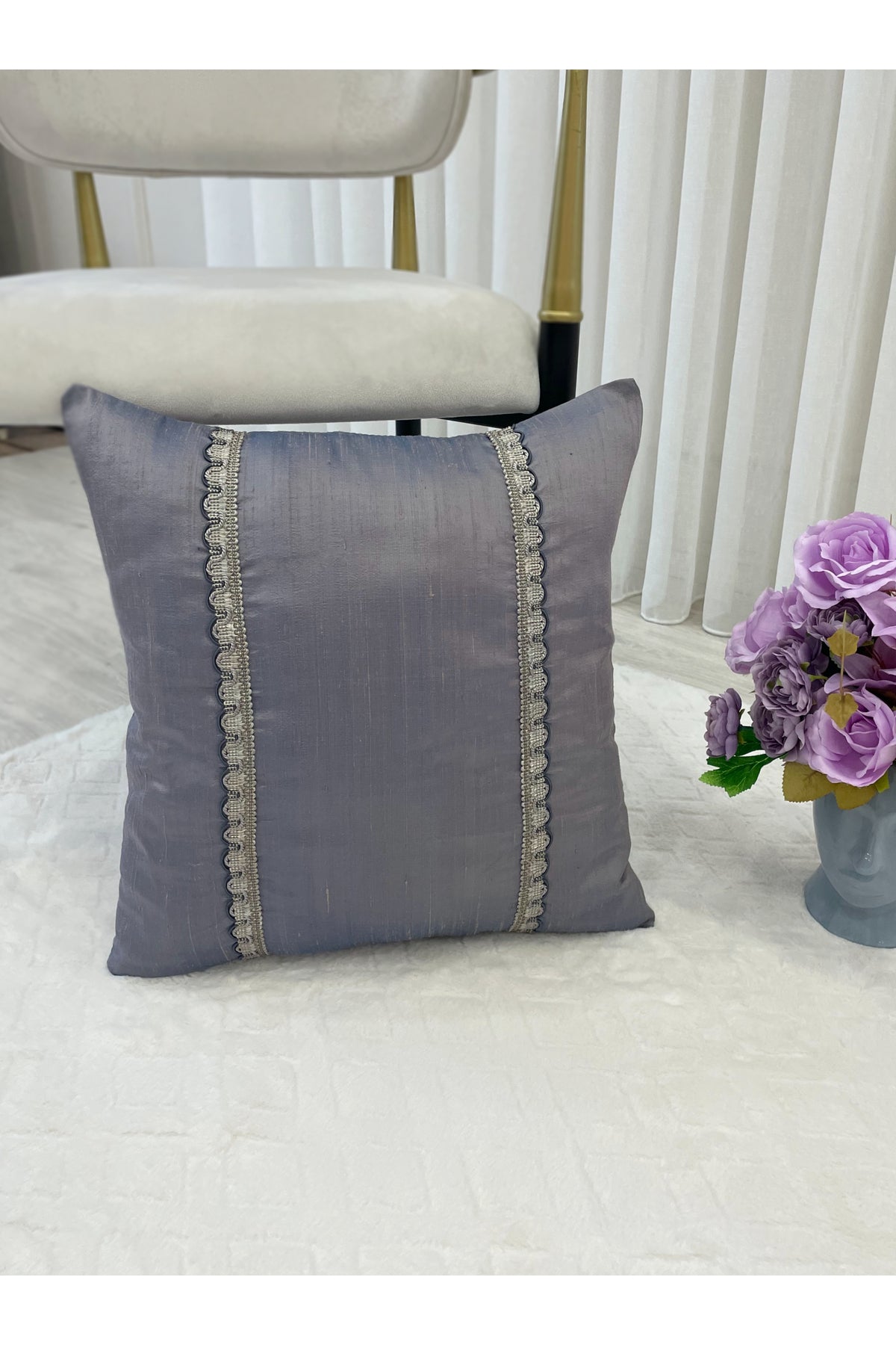 Imported Silk Cushion Pillow Cover with Cord (Oil Green)