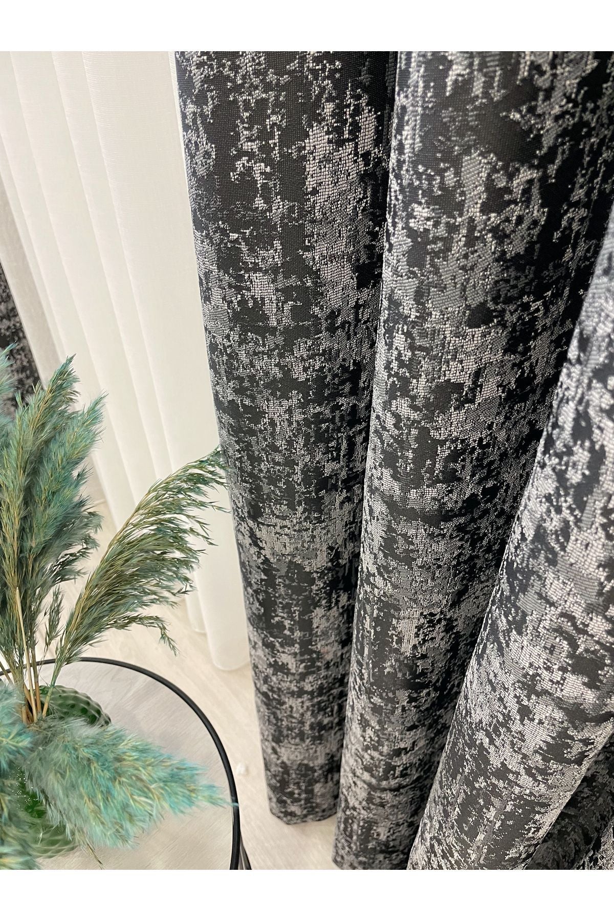 Orange - Brown Abstract Pattern 1/3 Tight Pleat Jacquard Woven Blackout Curtain