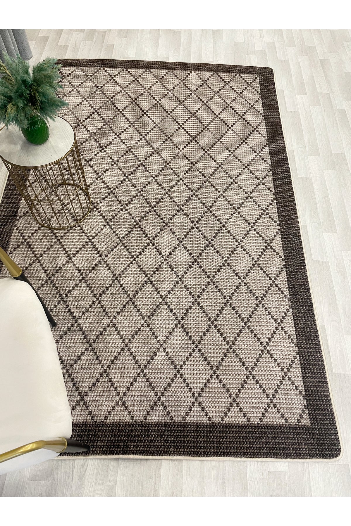 GREEN-BROWN Jute Sisal Look Bordered Non-Slip Base Runner Rug