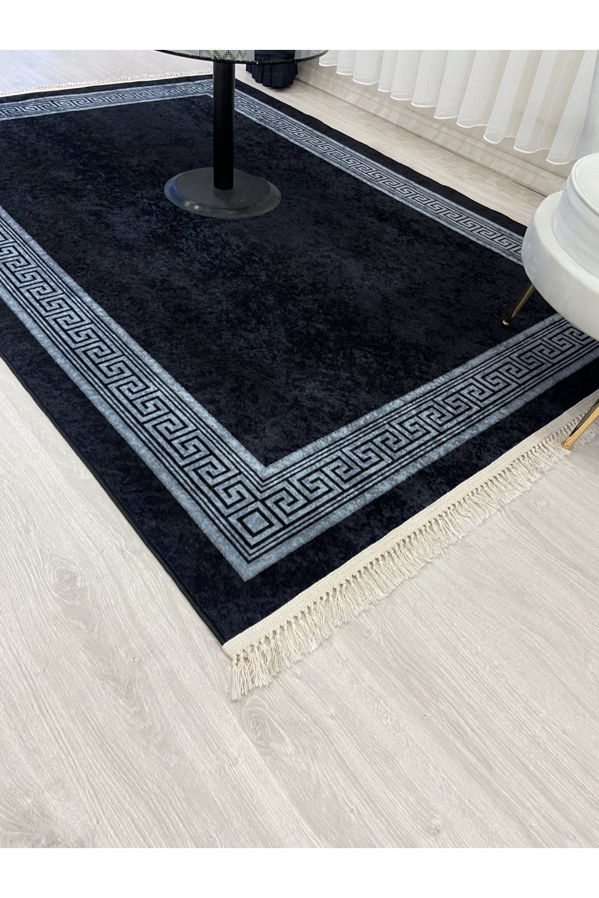 Brown Mink Bordered Latex Base Fringed Rug