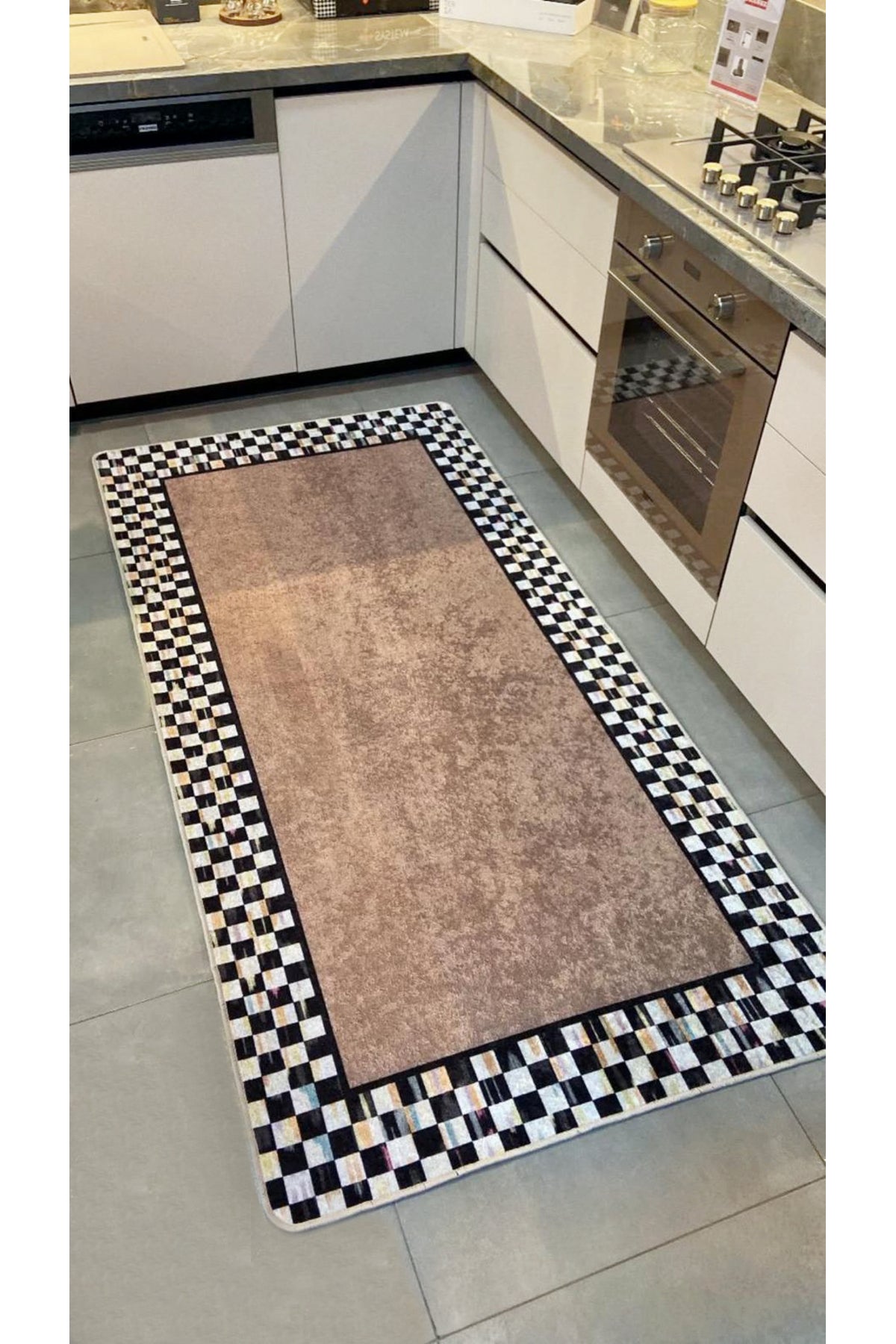 Checkered Non-Slip Base Washable Kitchen Runner Rug