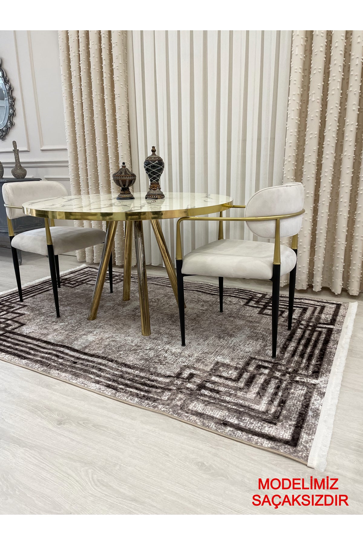 Beige - Brown Vintage Look Latex Non-Slip Base Rug