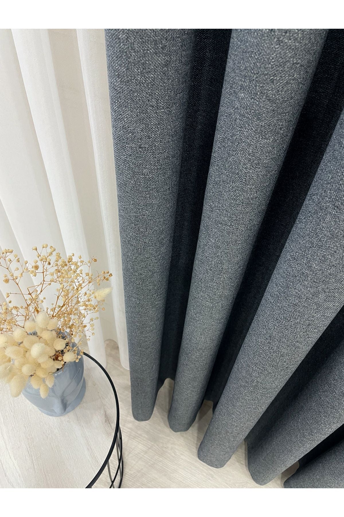 Heathered Milky Brown Linen-Look 1/3 Dense Pleated Blackout Curtain