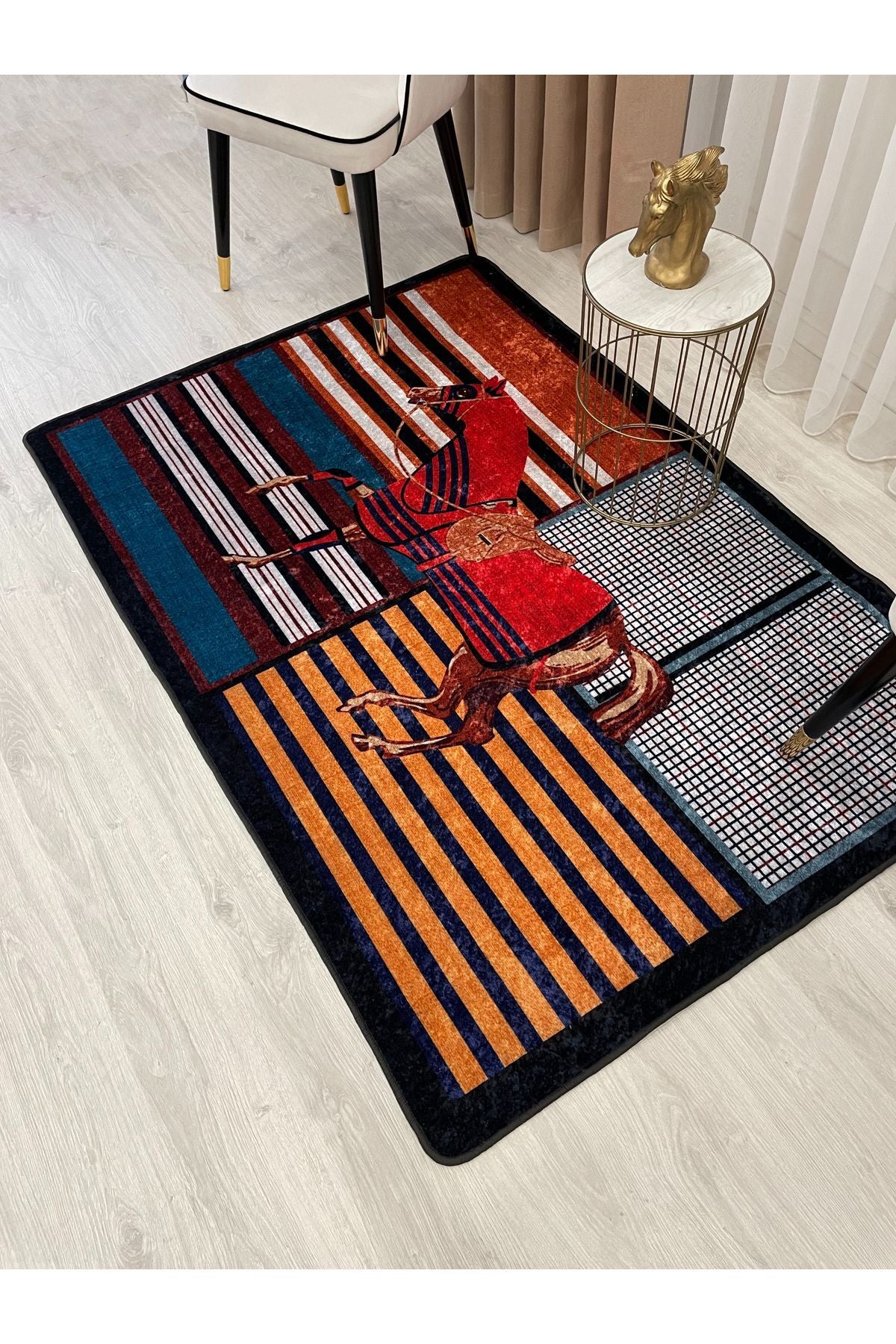 Multicolor Horse Print Latex Leather Rug