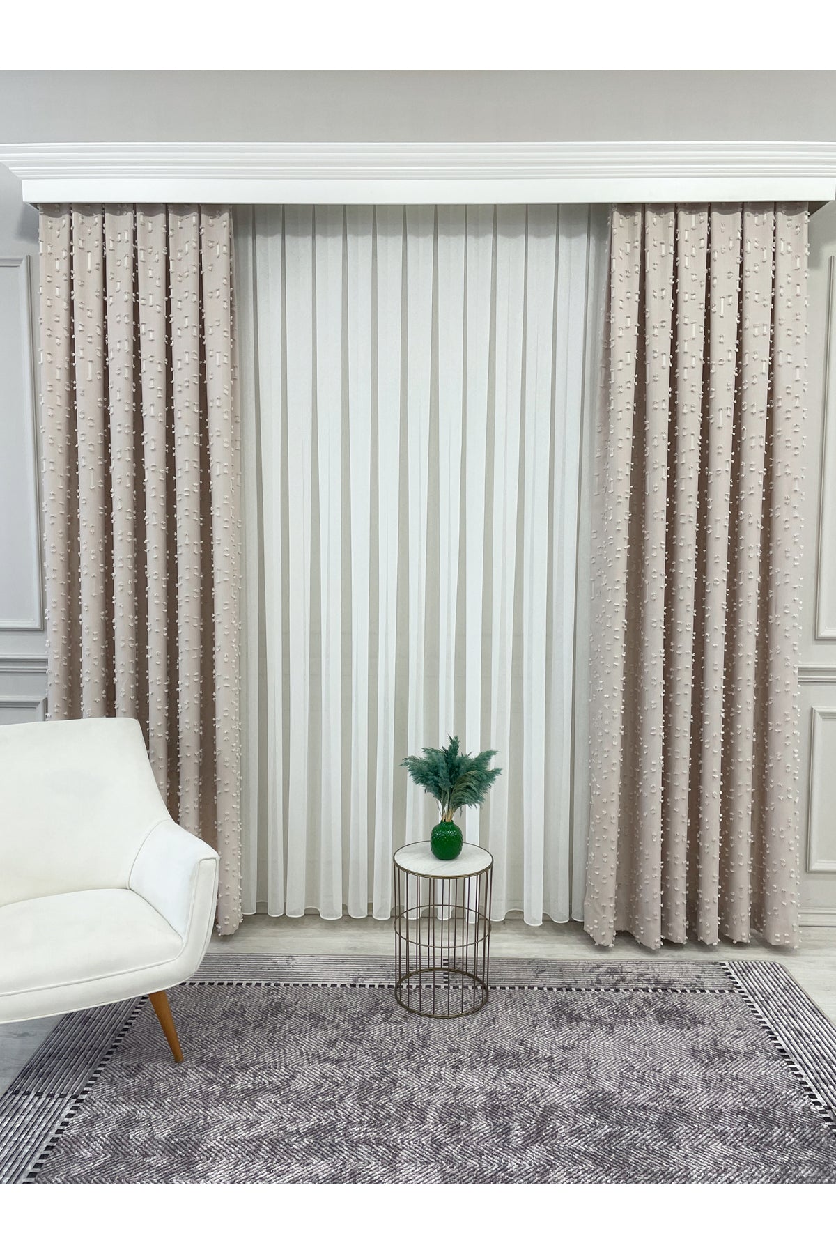 Indigo Blue Pompom Puffy Blackout Curtain 1/3 Dense Pleat