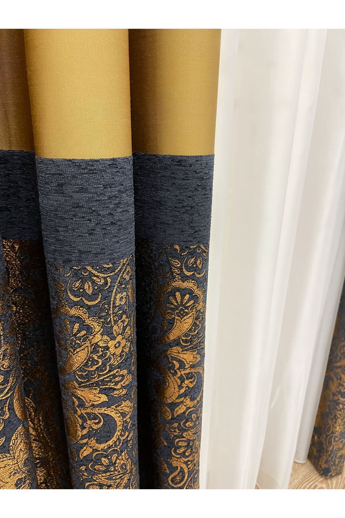 Gray Shawl Pattern 1/3 TIGHT PLEAT Jacquard Woven Blackout Curtain