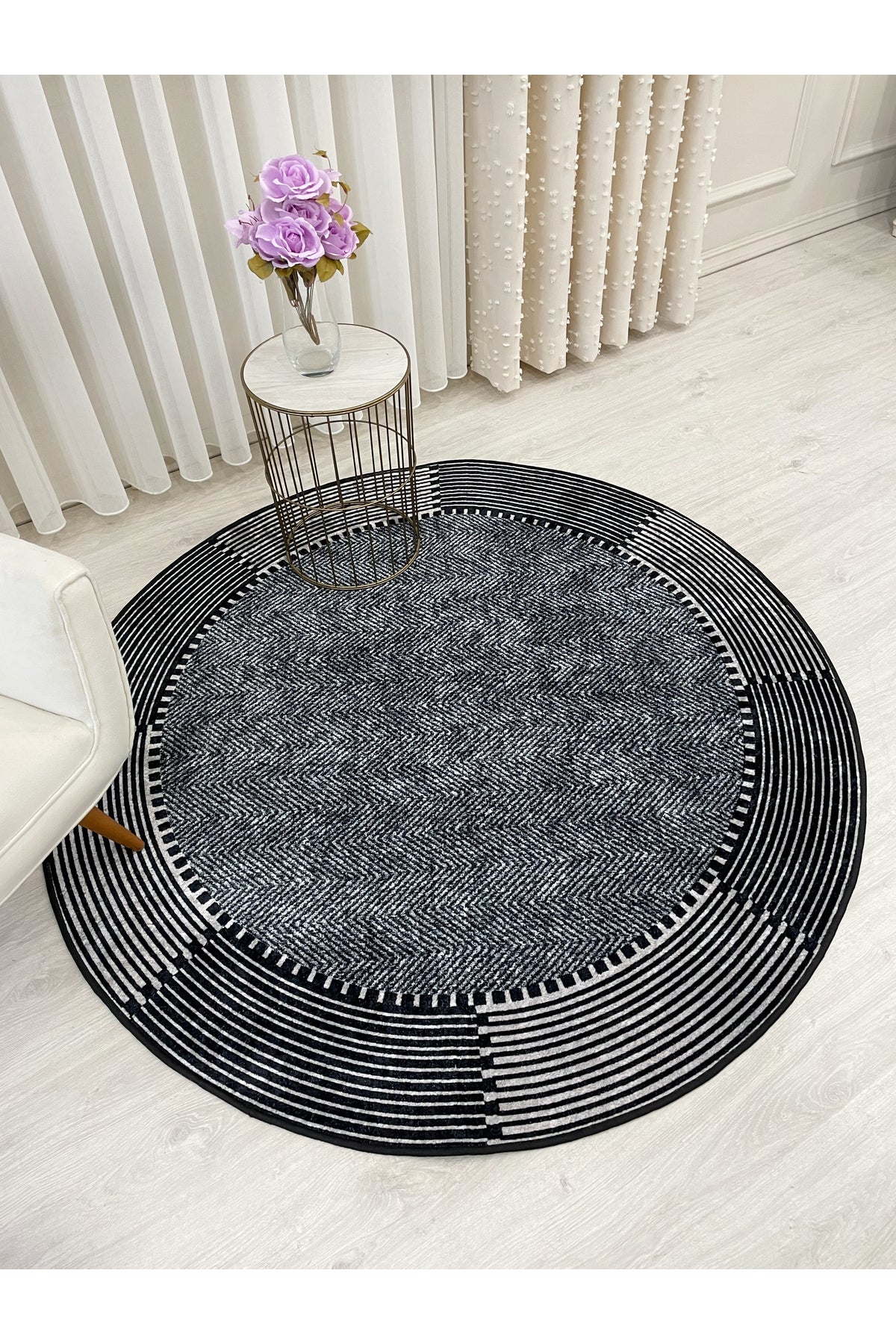 GRAY-BLACK Jute Sisal Look Non-Slip Base Runner Rug