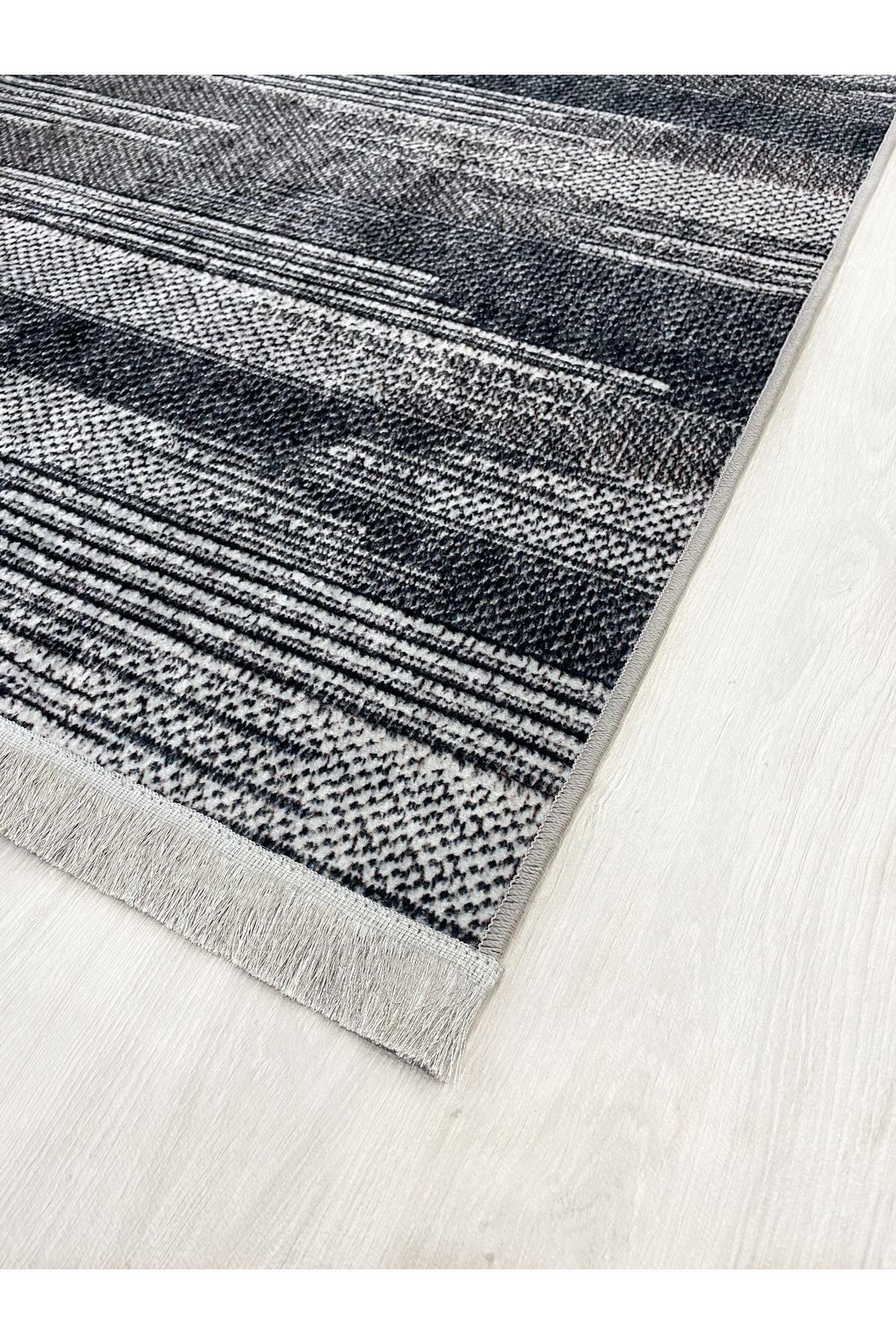 Modern Striped Patterned Fringed Latex Leather Base Rug