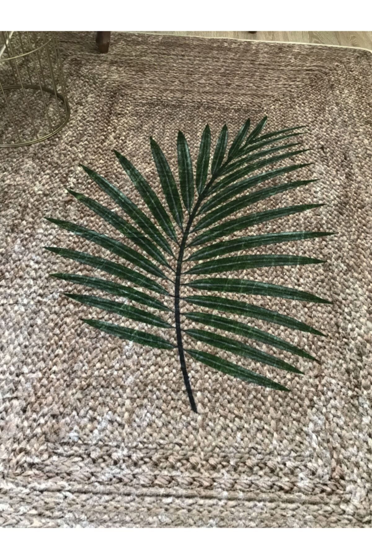 Jute Sisal Look Leaf Motif Latex Non-Slip Base Balcony and Terrace Rug