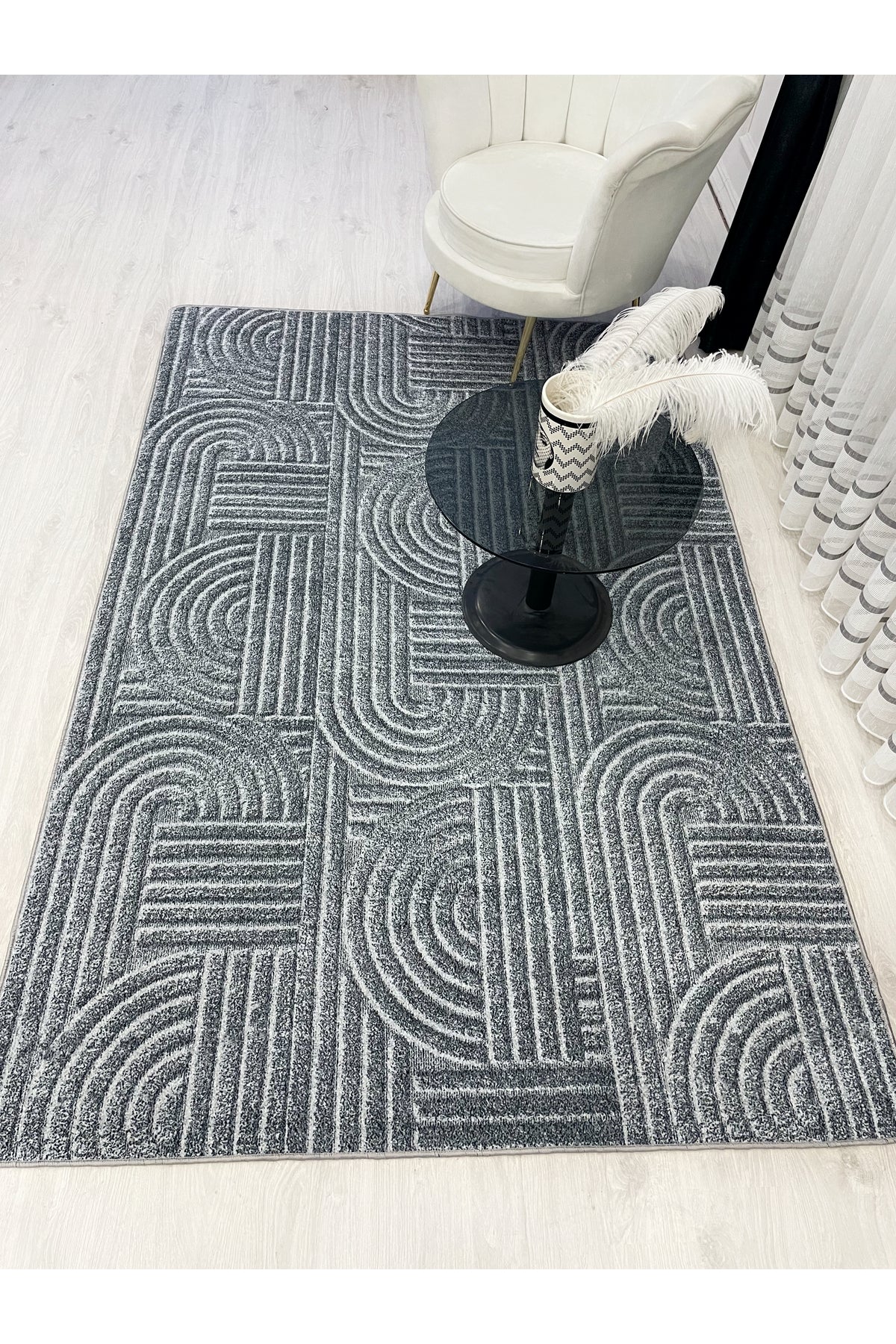 Beige Embossed Look Latex Leather Base Rug