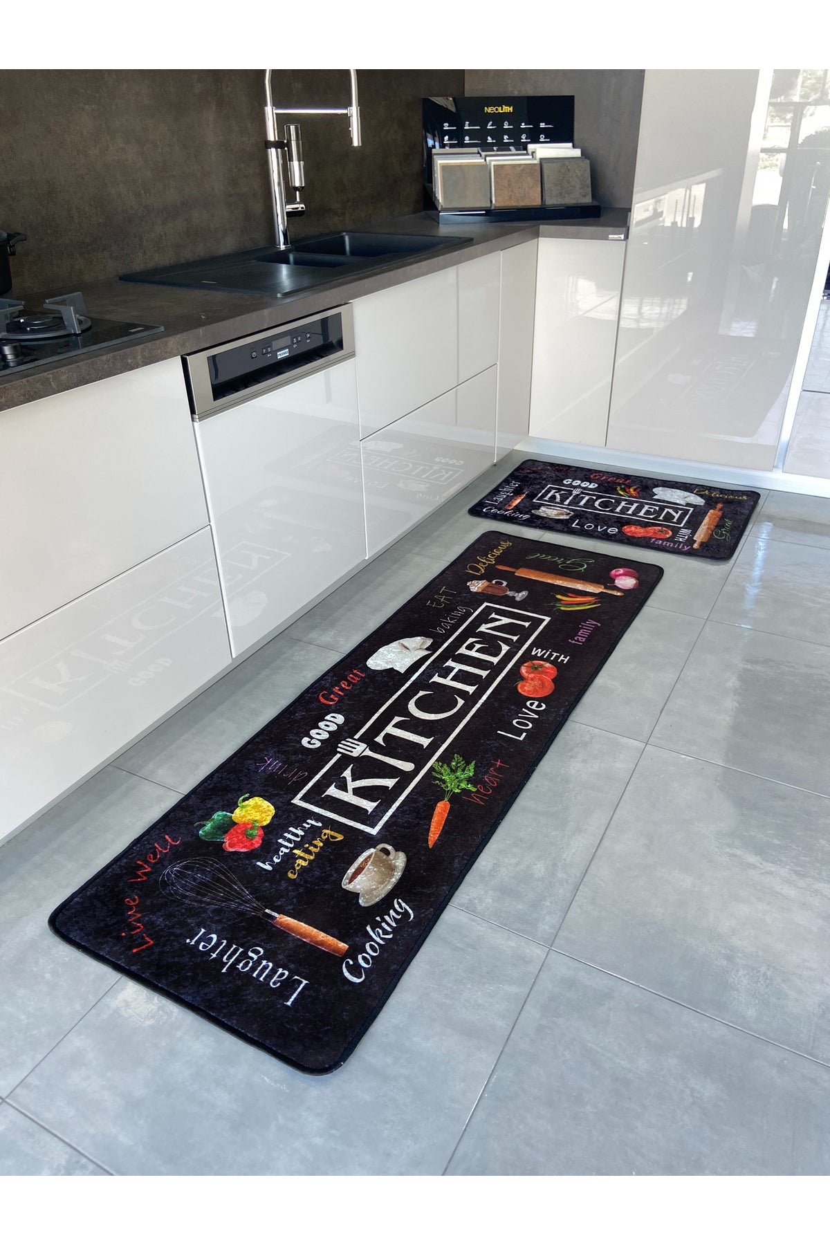 Gray Washable Kitchen Runner Latex Leather Base Rug