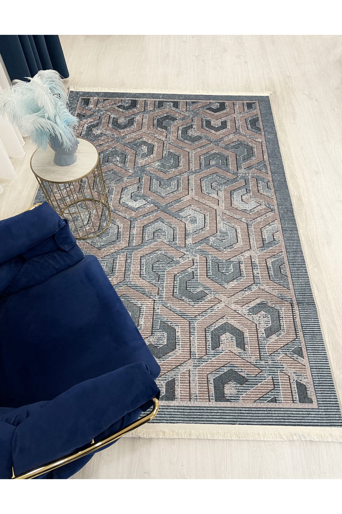 Brown Grey Embossed Look Latex Leather Base Rug