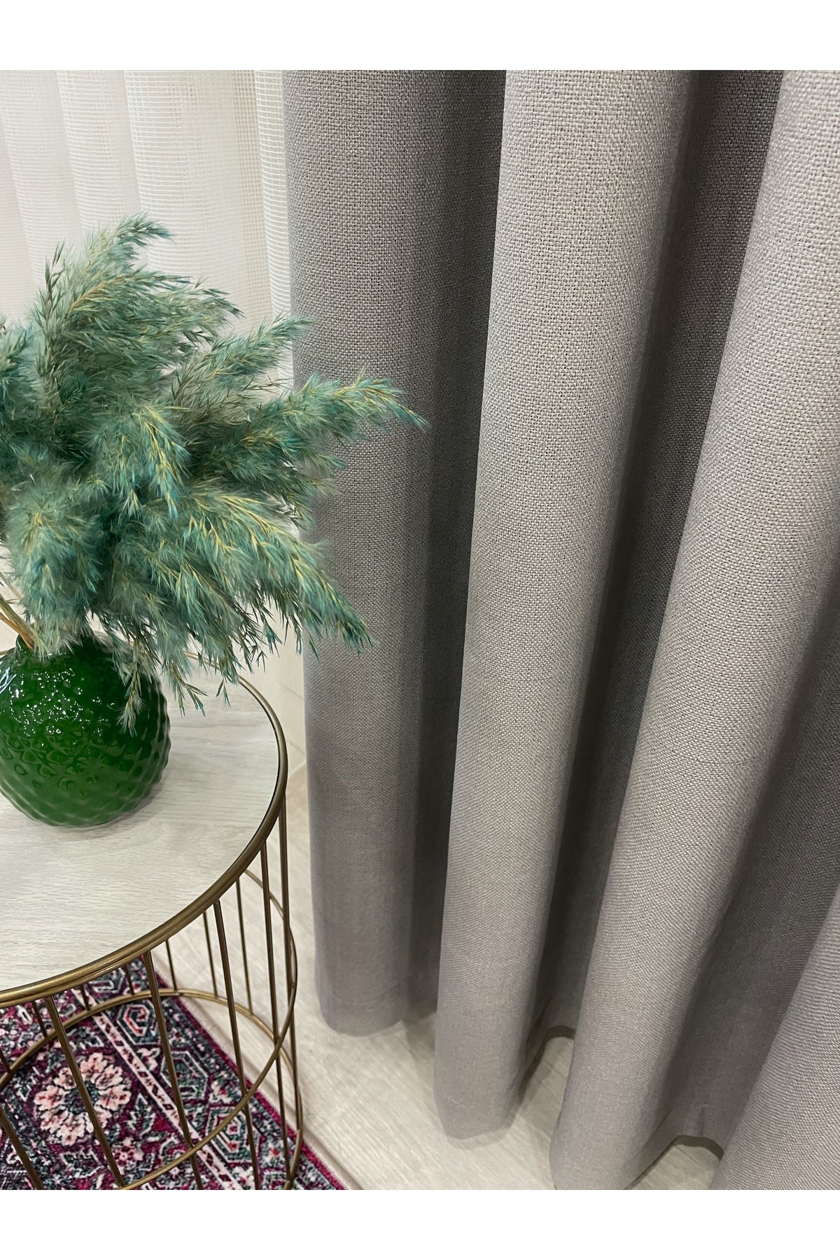 Stone Grey 1/3 Tight Pleat Linen-Look Blackout Curtain